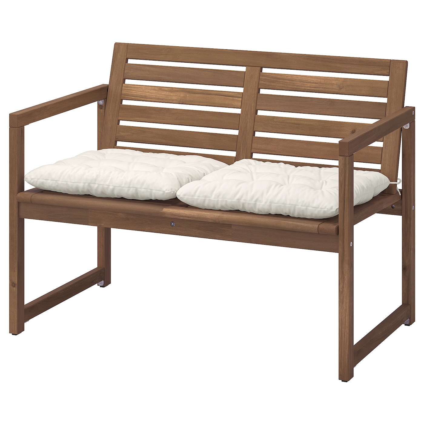 IKEA NÄMMARÖ ławka z oparciem i poduszkami, bejca jasnobrązowa/Kuddarna jasny szarobeżowy, Szerokość: 106 cm