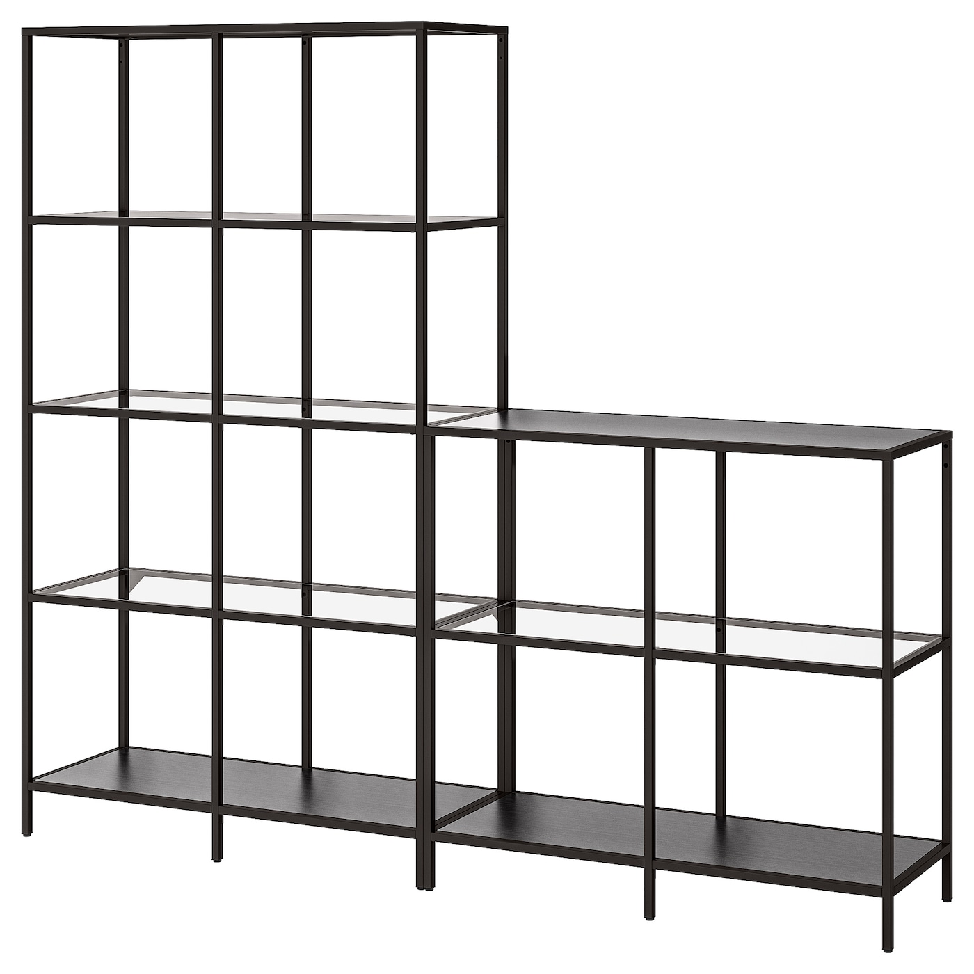 IKEA VITTSJÖ regał, czarnybrąz/szkło, 200x36x175 cm