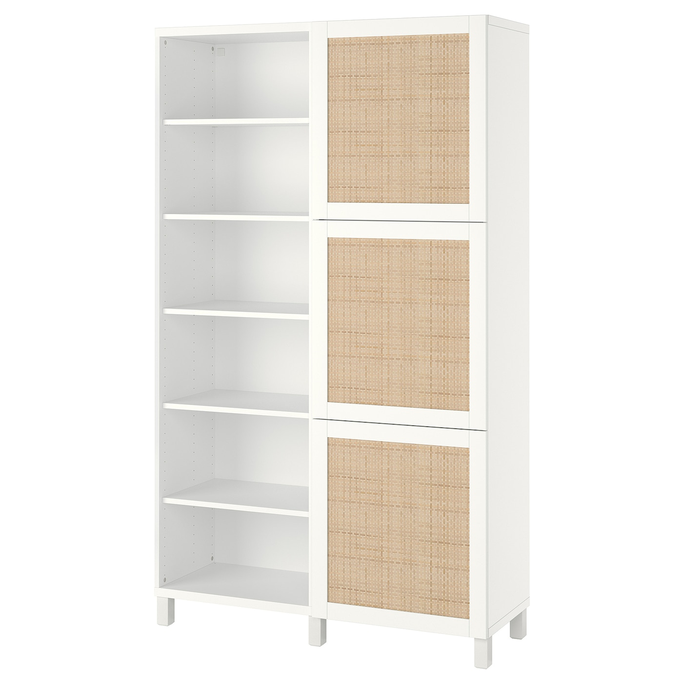 IKEA BESTÅ kombinacja z drzwiami, biały Studsviken/biały wyplatana topola, 120x42x202 cm