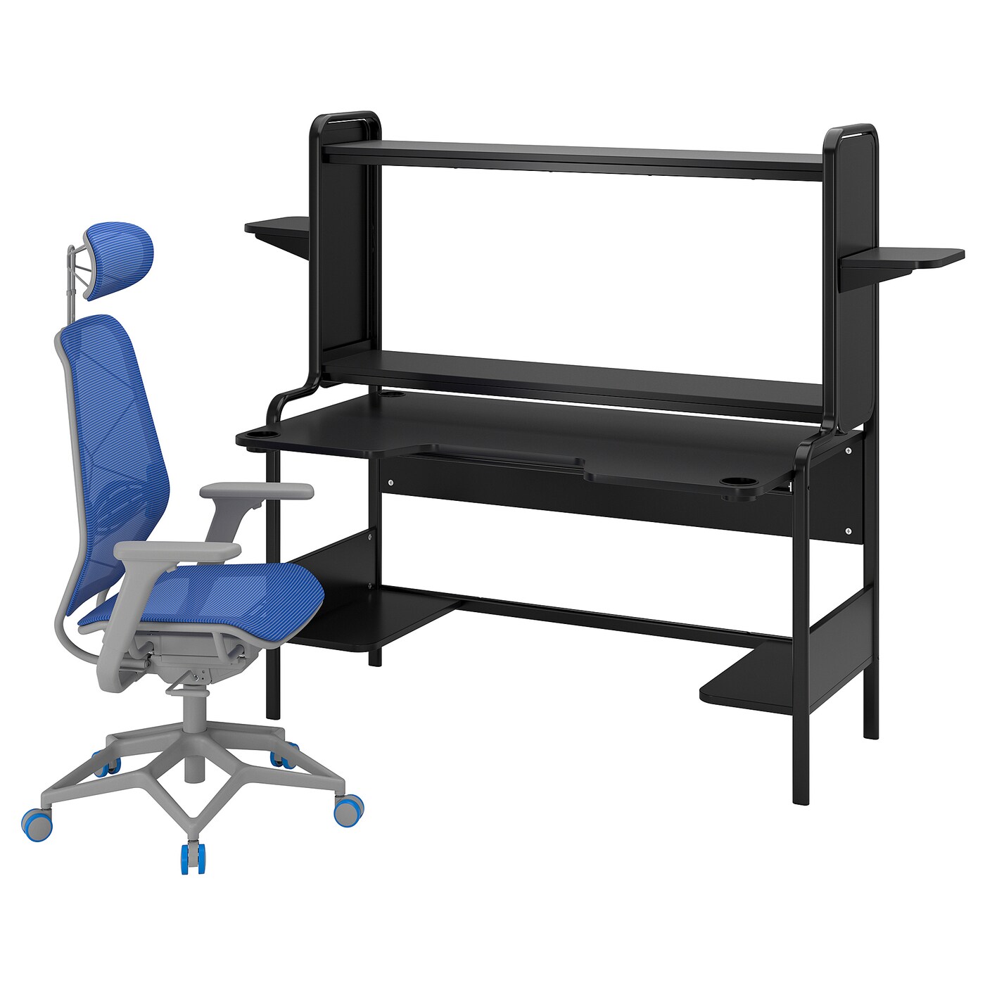 IKEA FREDDE / STYRSPEL biurko gamingowe i krzesło, czarny niebieski/jasnoszary