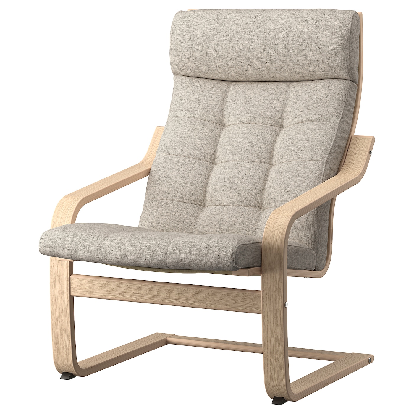 IKEA POÄNG fotel, okleina dębowa bejcowana na biało/Gunnared beżowy, Szerokość: 68 cm