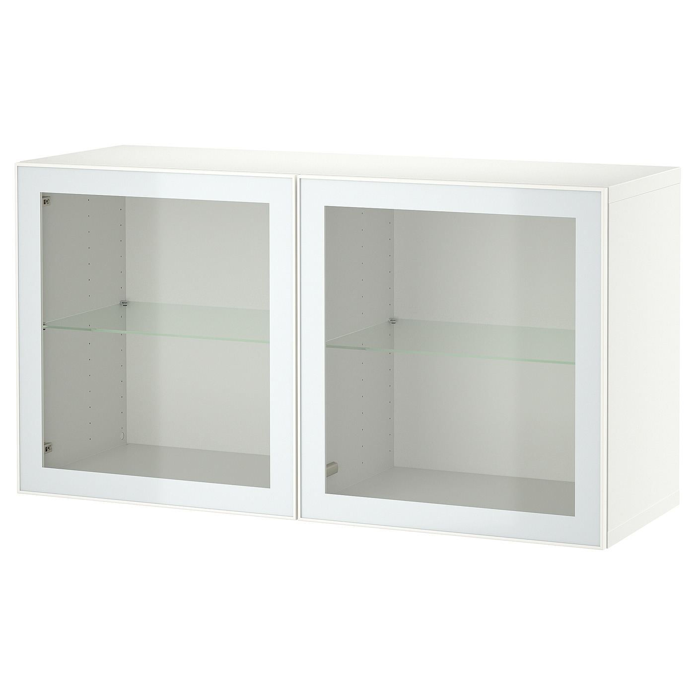 IKEA BESTÅ kombinacja szafek ściennych, biały Glassvik/biel/jasna zieleń szkło bezbarwne, 120x42x64 cm