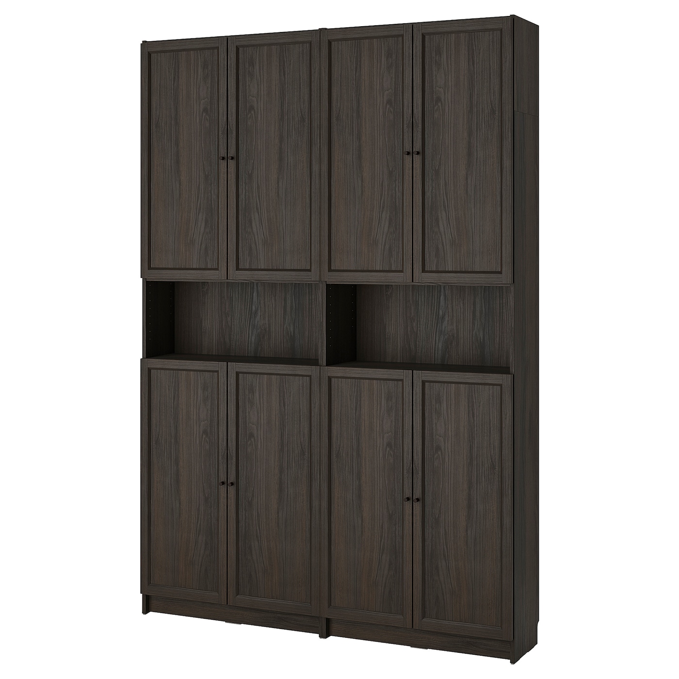 IKEA BILLY / OXBERG regał na książki z nadstawką/drzwi, ciemnobrązowy imit. dębu, 160x30x237 cm