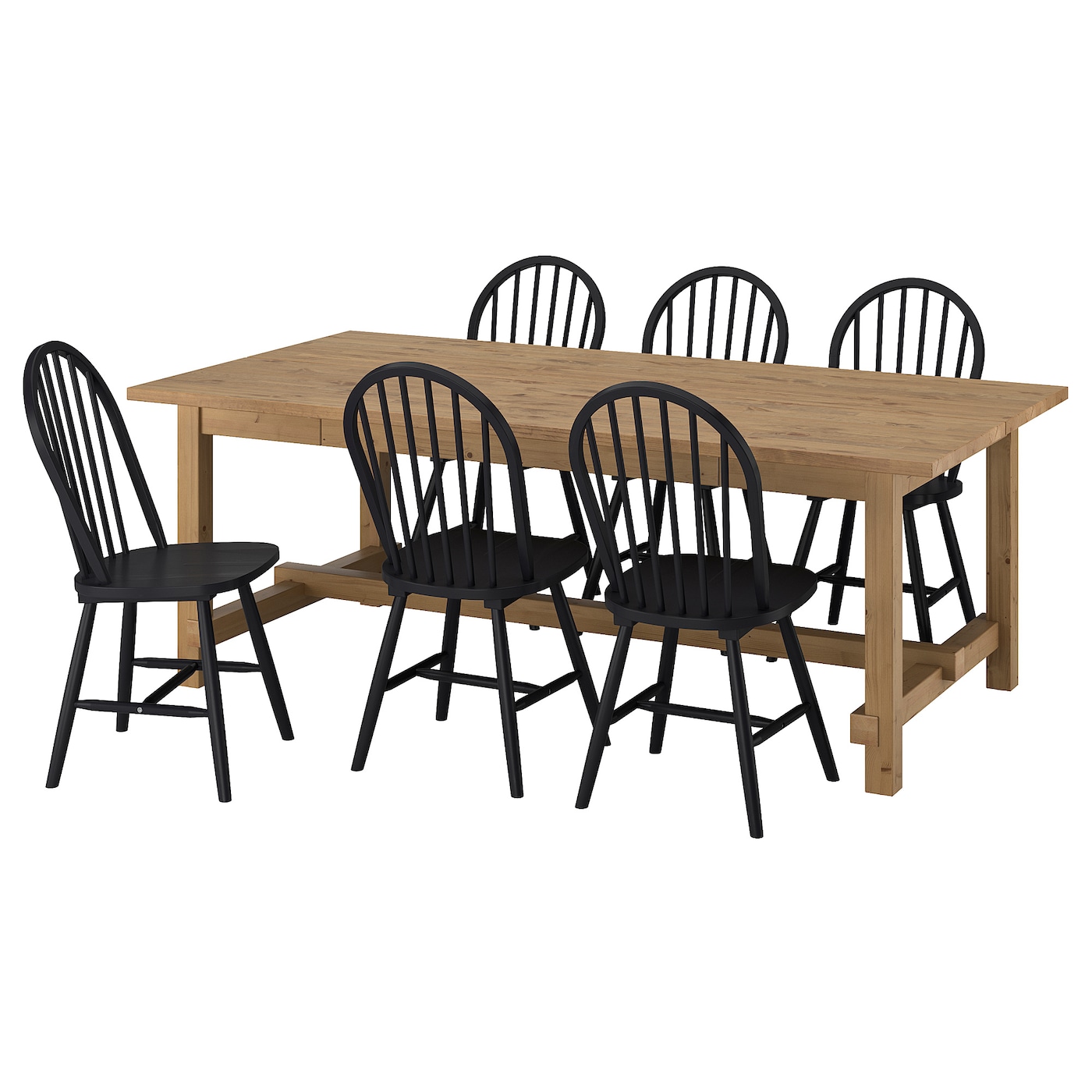 IKEA NORDVIKEN / SKOGSTA stół i 6 krzeseł, bejca patynowa/czarny, 210/289 cm