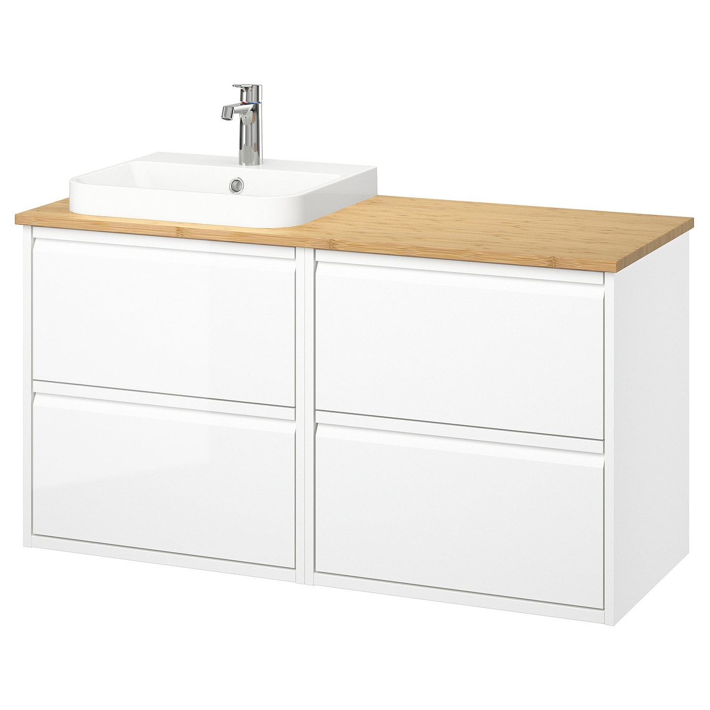 IKEA ÄNGSJÖN / BACKSJÖN szafka pod umyw/umywalka/bateria, połysk biały, 122x49x71 cm