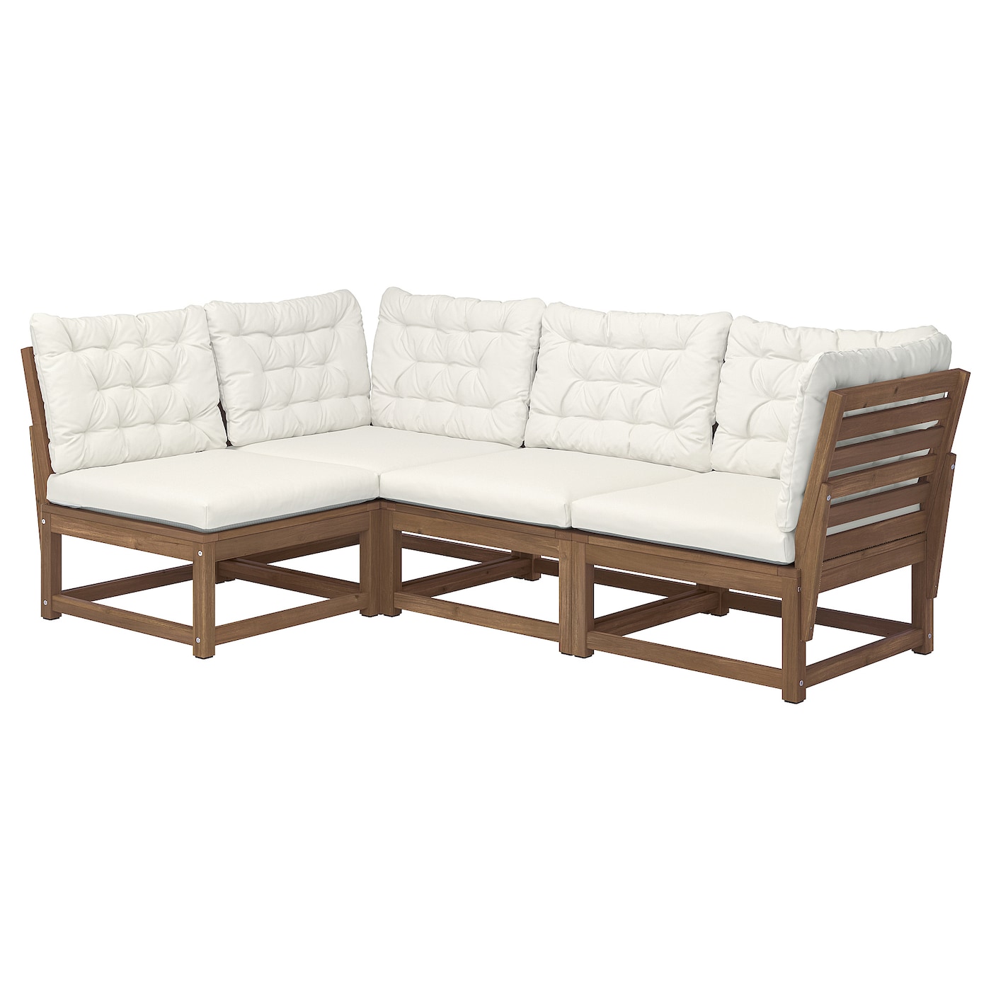 IKEA NÄMMARÖ modułowa sofa narożna 3 osobowa, zewnętrzne bejca jasnobrązowa/Kuddarna jasny szarobeżowy, Szerokość po lewej: 137 cm