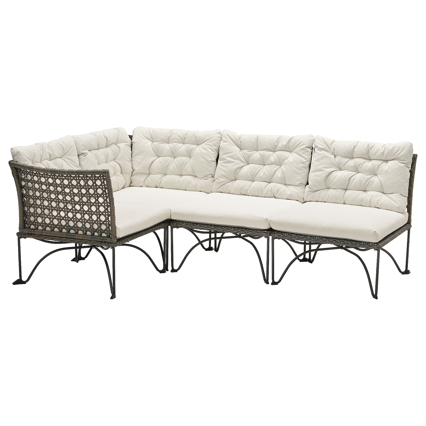 IKEA JUTHOLMEN modułowa sofa narożna 3-os zewn, ciemnoszary/Kuddarna jasny szarobeżowy, Szerokość po prawej: 201 cm