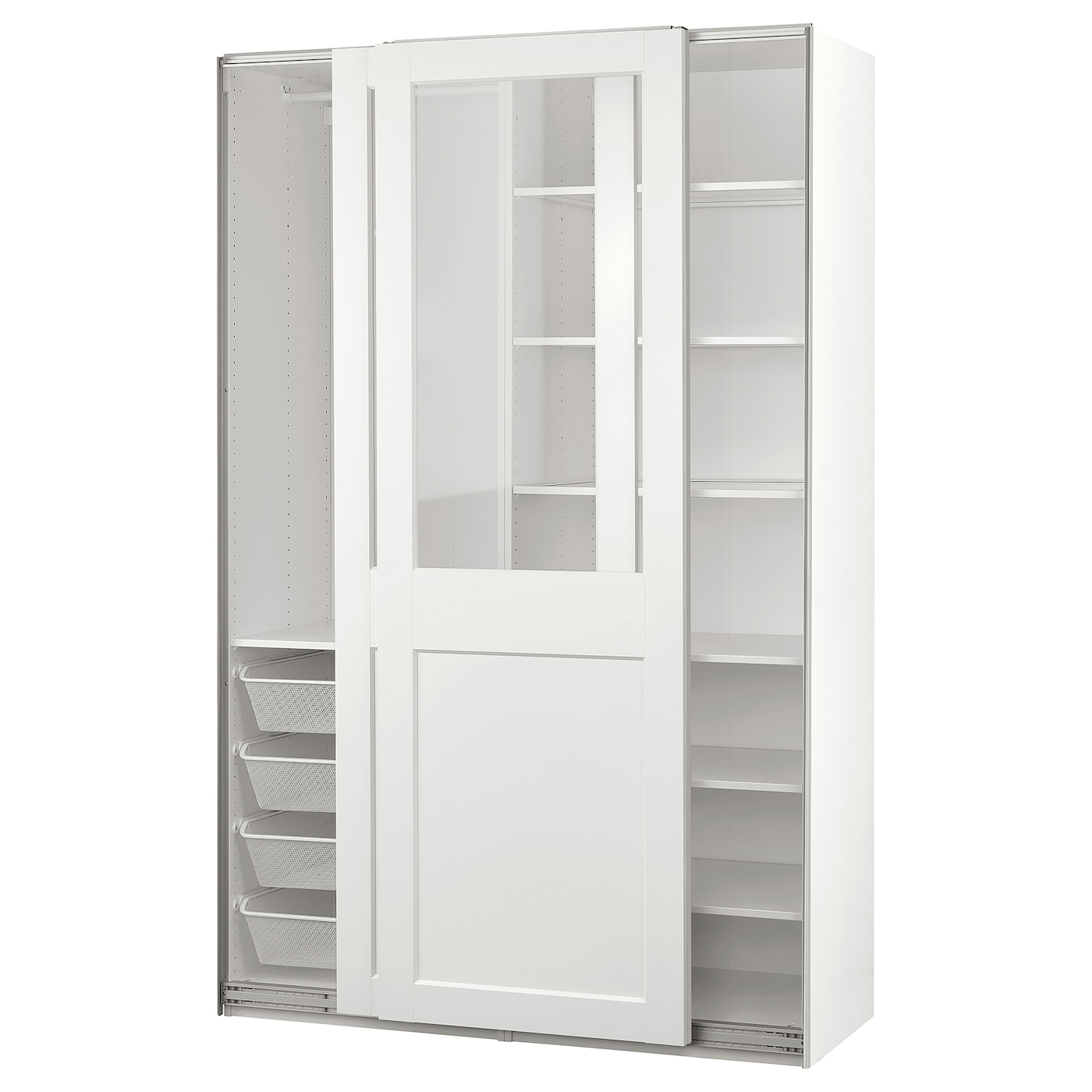 IKEA PAX / GRIMO kombinacja szafy, biały/szkło bezbarwne biały, 150x66x236 cm