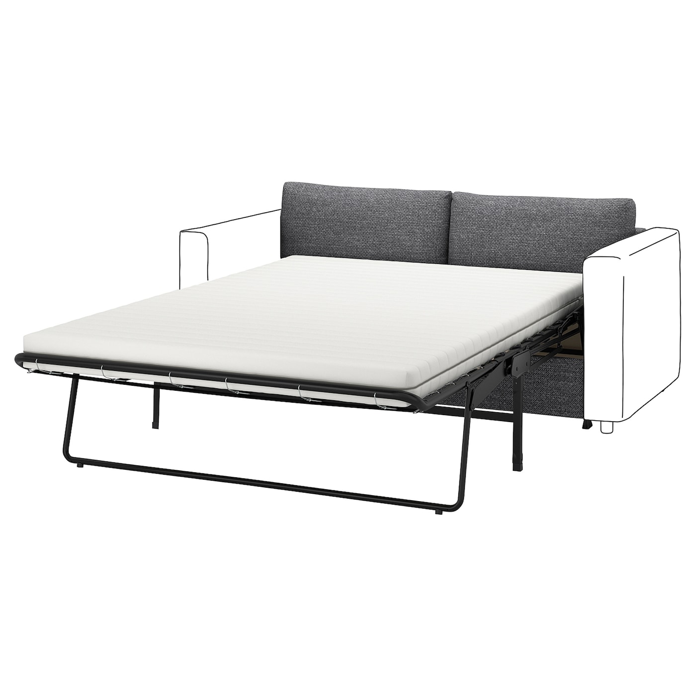 IKEA VIMLE sekcja 2-os sofa rozkładana, Lejde szary-czarny, Wysokość łóżka: 53 cm
