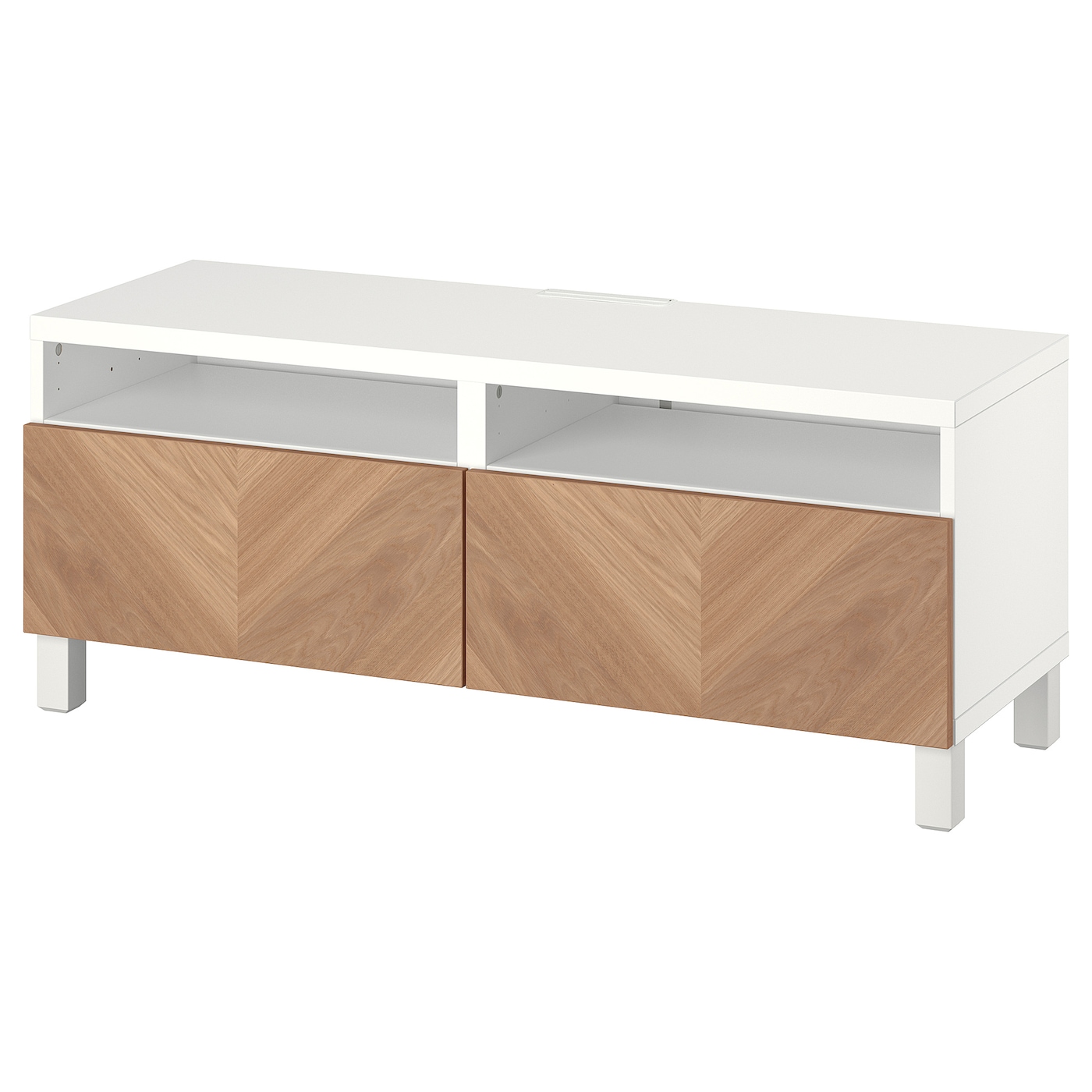 IKEA BESTÅ ława TV z szufladami, biały/Hedeviken/Stubbarp okl dęb, 120x42x48 cm