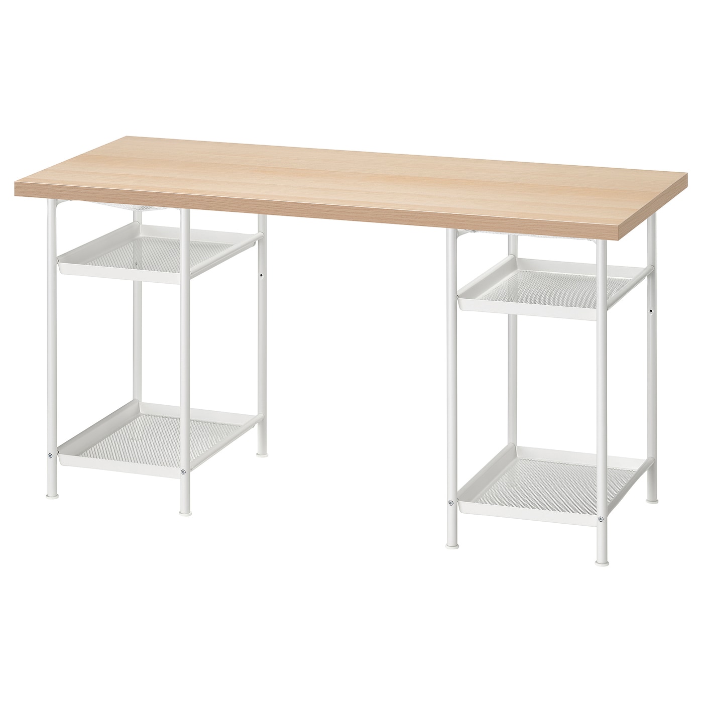 IKEA LAGKAPTEN / SPÄND biurko, imitacja dębu bejcowanego na biało/biały, 140x60 cm