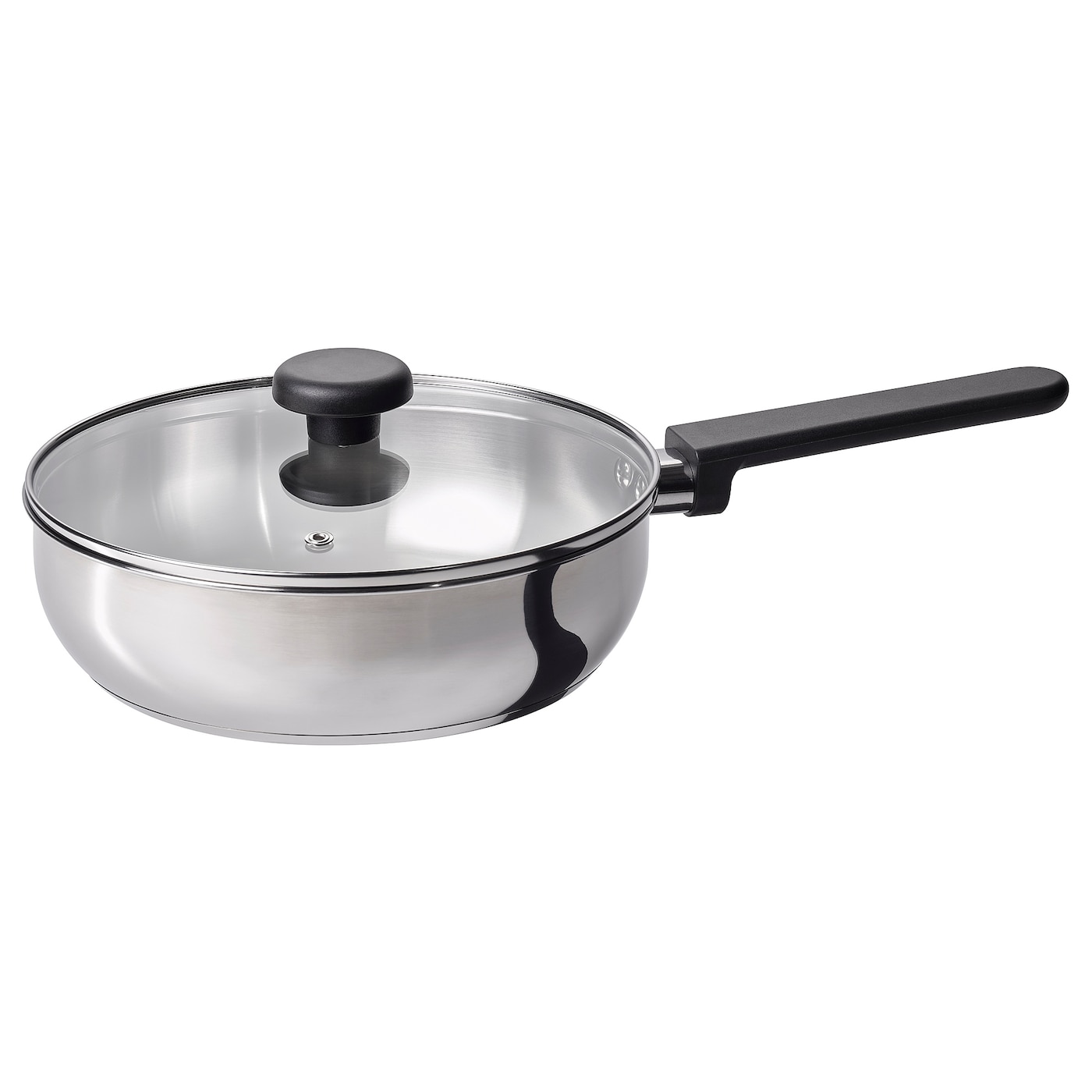 IKEA MIDDAGSMAT patelnia z pokrywką, szkło bezbarwne/stal nierdz, 24 cm