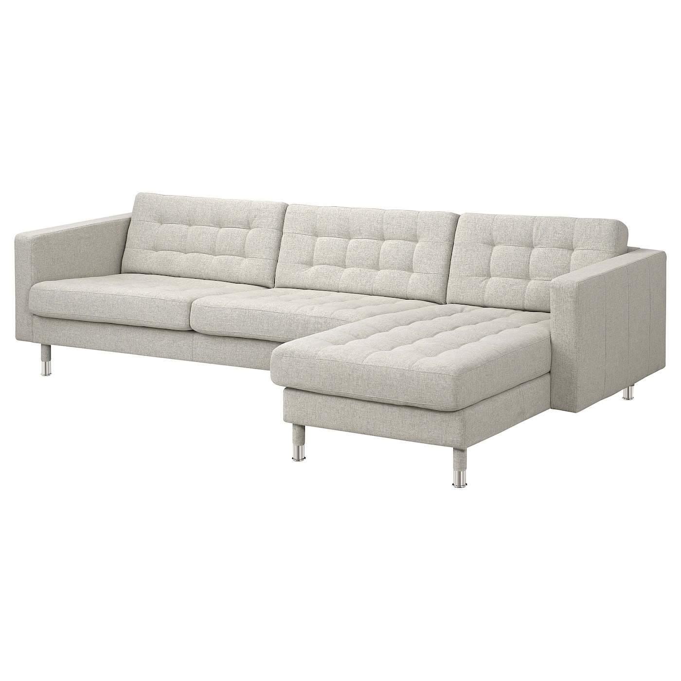 IKEA LANDSKRONA sofa 4-osobowa z szezlongiem, Gunnared beżowy/metal, Głębokość szezlonga: 158 cm