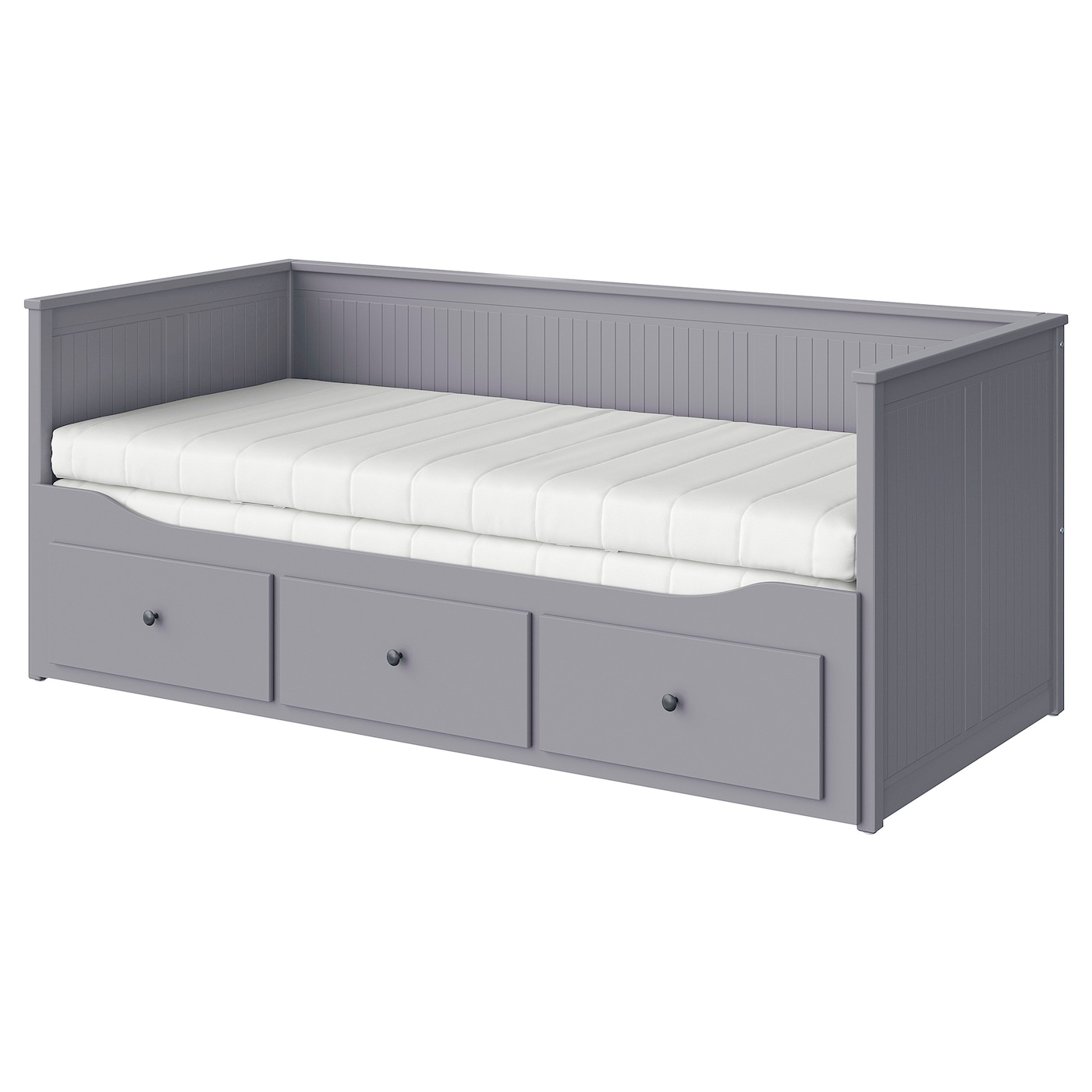 IKEA HEMNES Leżanka z 3 szufladami, 2 materace, szary, 80x200 cm