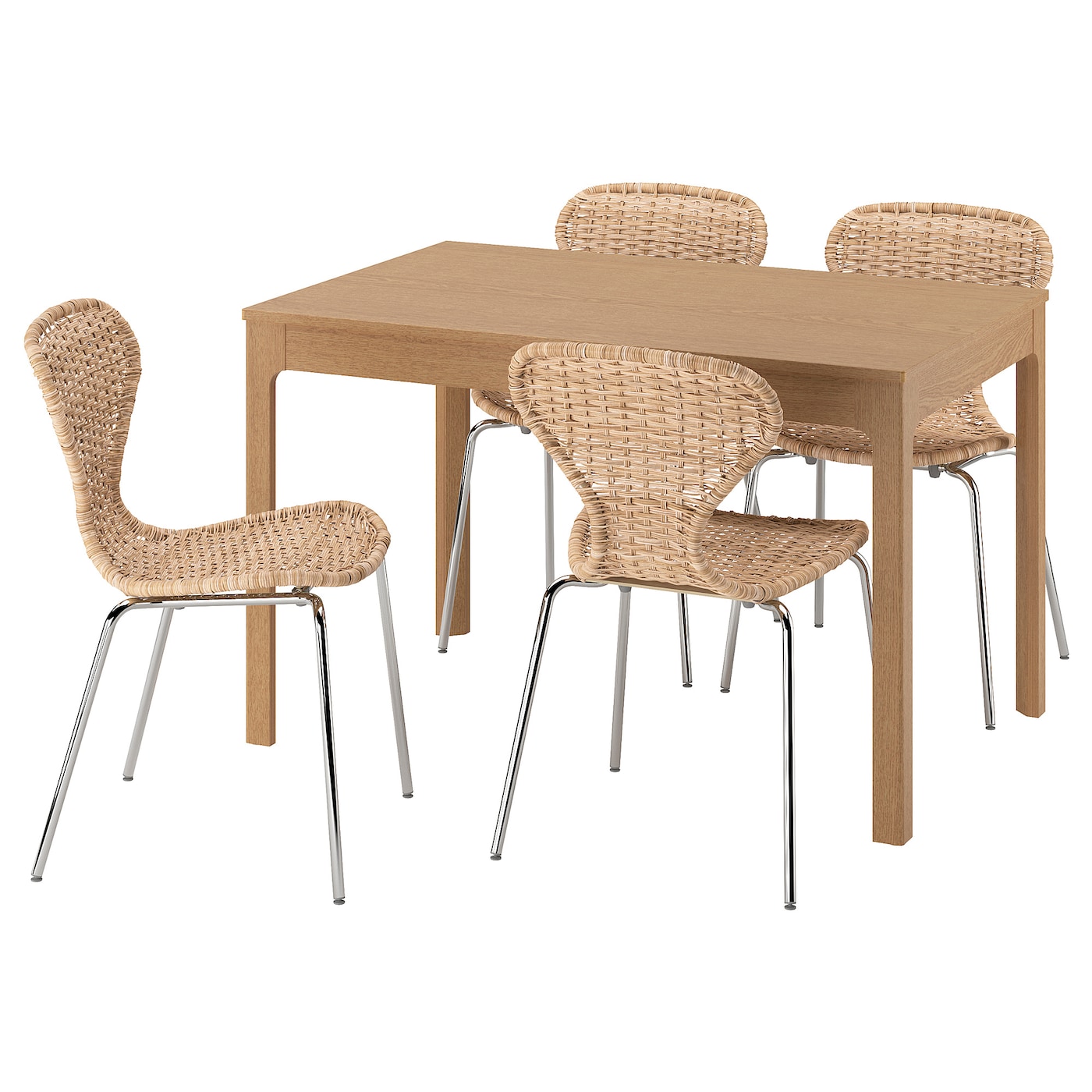 IKEA EKEDALEN / ÄLVSTA stół i 4 krzesła, dąb/rattan chrom, 120/180 cm