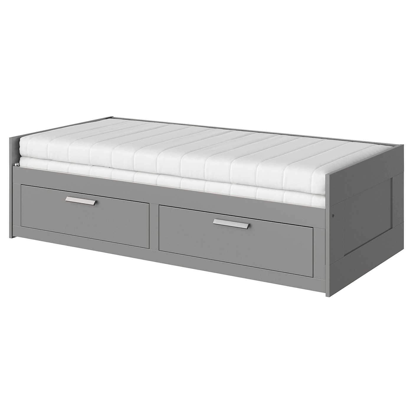 IKEA BRIMNES Leżanka z 2 szufladami, 2 materace, szary, 80x200 cm