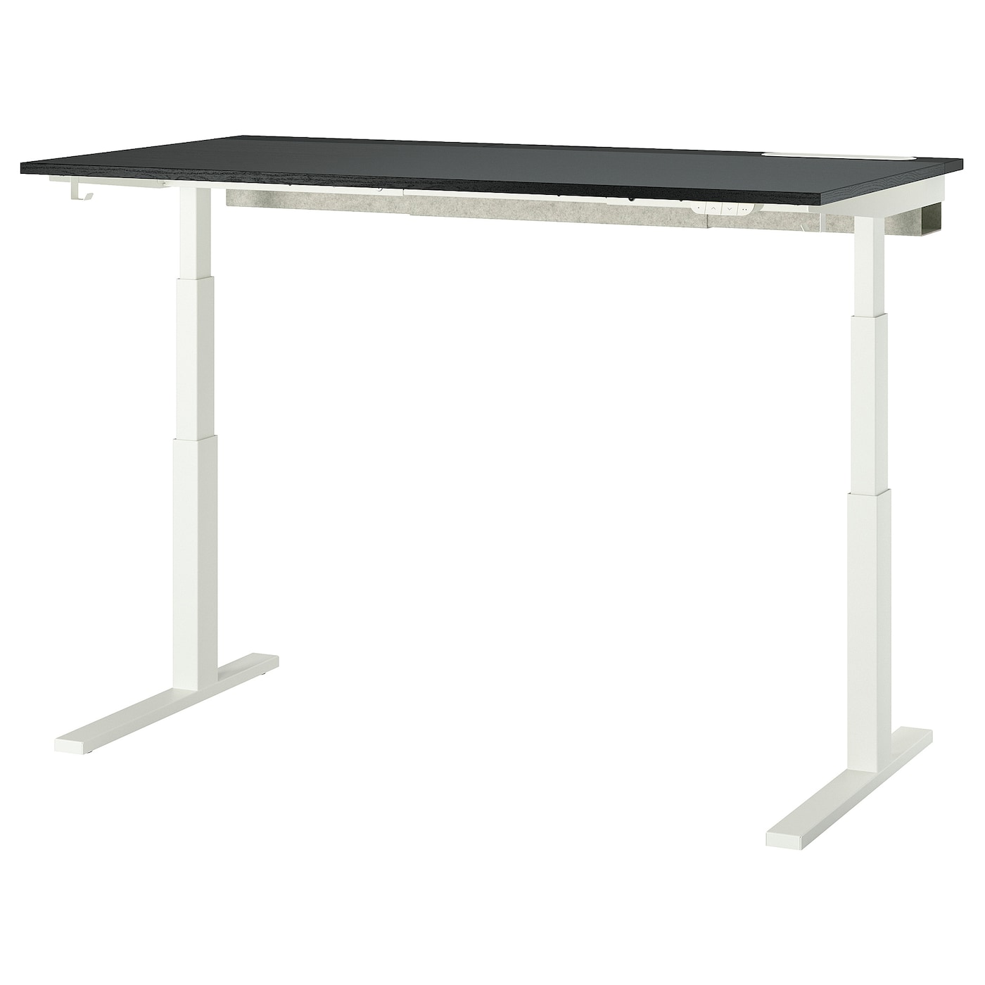 IKEA MITTZON biurko z regulacją wysokości, elektryczny okl jesionowa bejcowana na czarno/czarny biały, 160x80 cm