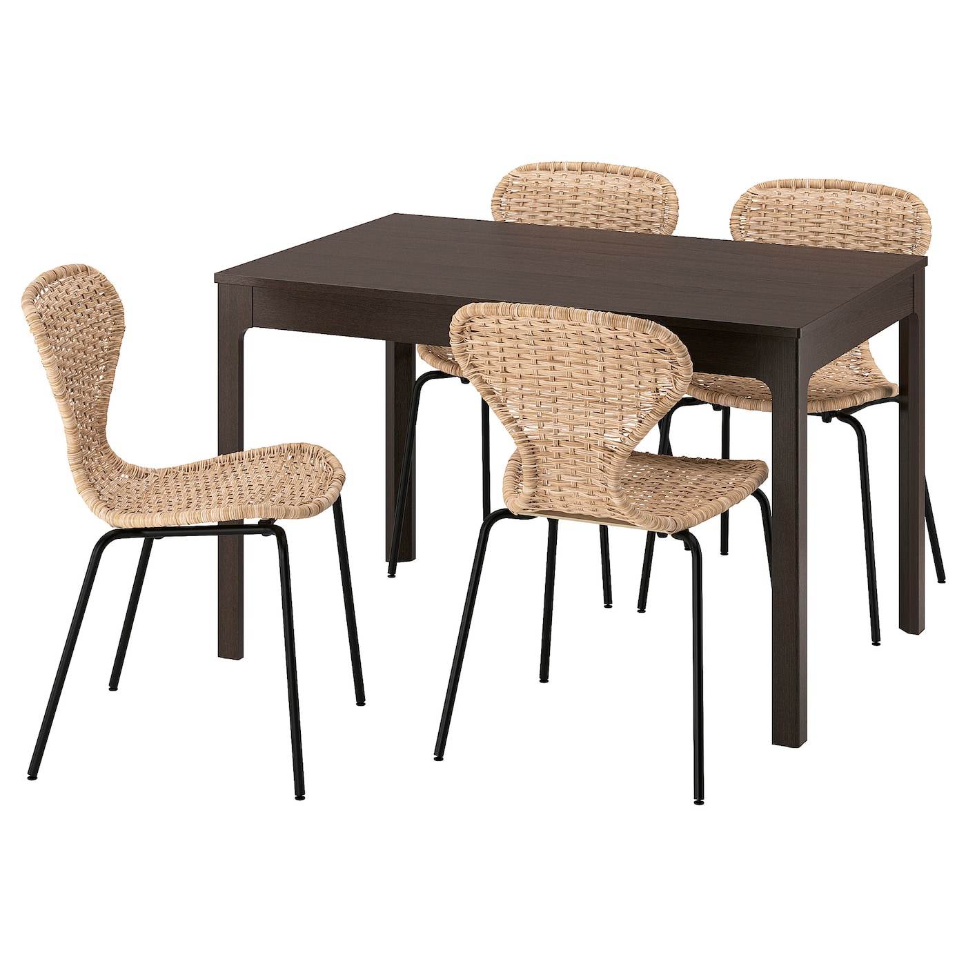 IKEA EKEDALEN / ÄLVSTA stół i 4 krzesła, ciemnobrązowy/rattan czarny, 120/180 cm