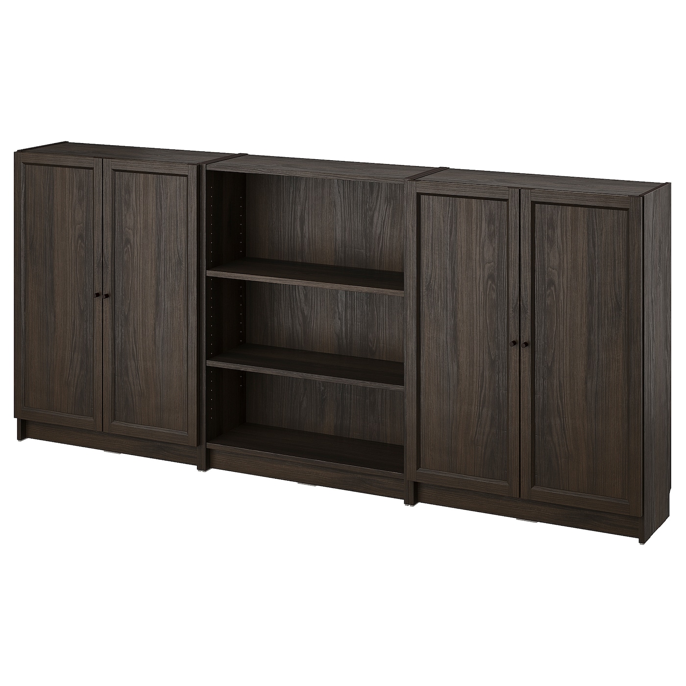 IKEA BILLY / OXBERG kombinacja regałowa z drzwiami, ciemnobrązowy imit. dębu, 240x30x106 cm