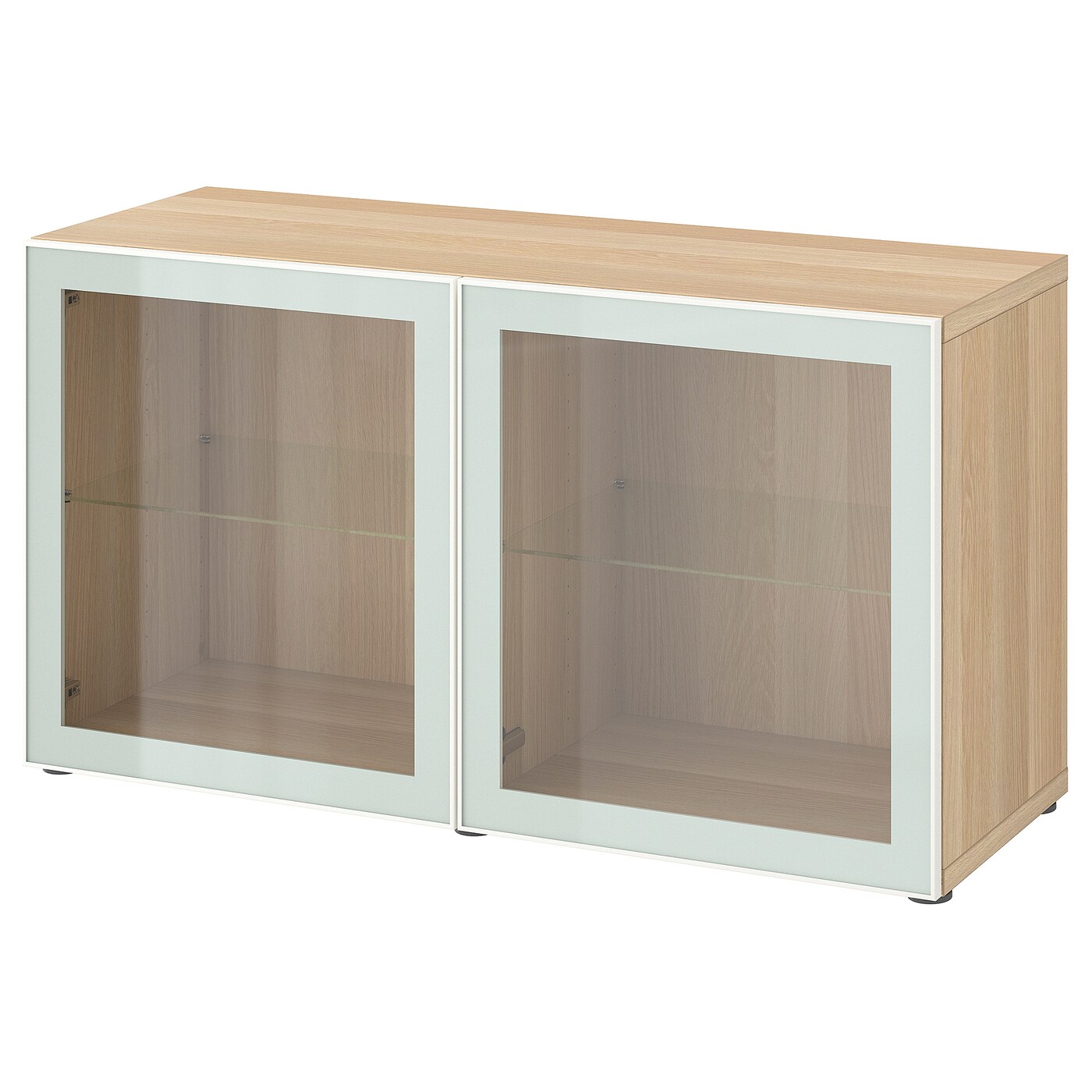 IKEA BESTÅ witryna, imitacja dębu bejcowanego na biało Glassvik/biel/jasna zieleń szkło bezbarwne, 120x42x64 cm