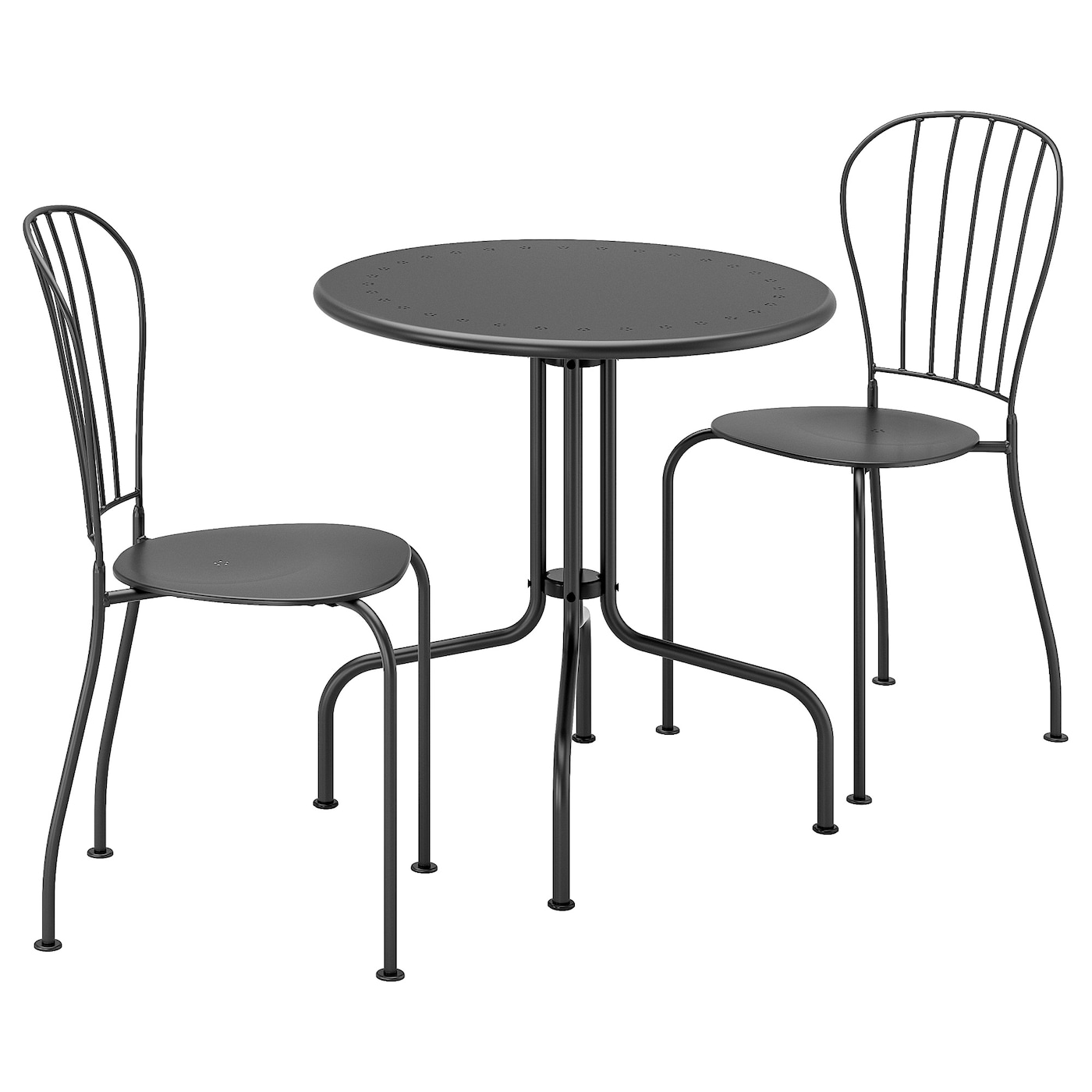 IKEA LÄCKÖ stół+2 krzesła, na zewnątrz, Läckö szary, Średnica stołu: 70 cm