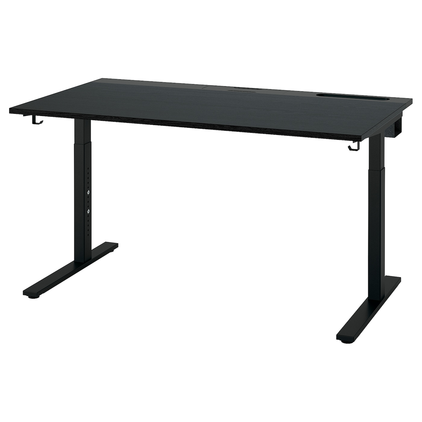 IKEA MITTZON biurko, okl jesionowa bejcowana na czarno/czarny, 140x80 cm