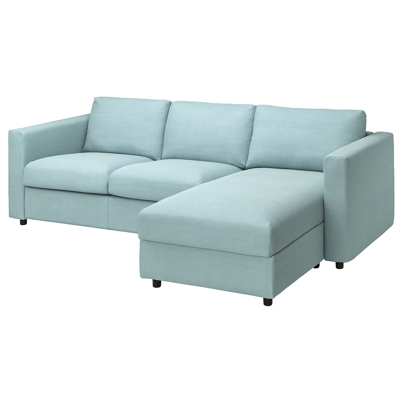 IKEA VIMLE sofa 3-osobowa z szezlongiem, Saxemara jasnoniebieski, Wysokość z poduchami oparcia: 83 cm