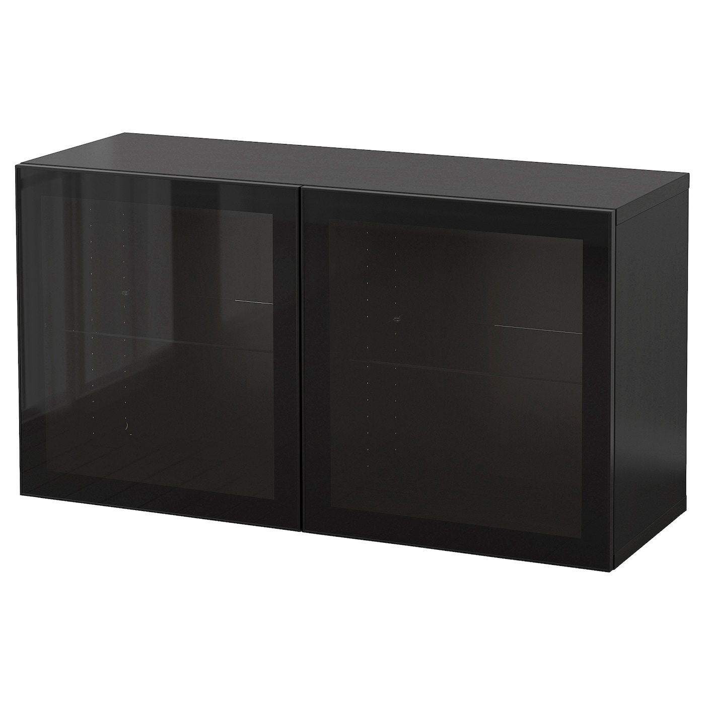 IKEA BESTÅ kombinacja szafek ściennych, czarnybrąz Glassvik/czarny szkło bezbarwne, 120x42x64 cm