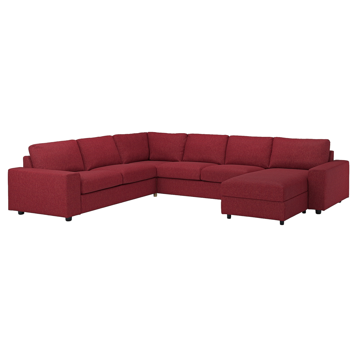 IKEA VIMLE narożna sofa 5o z szezl, z szerokimi podłokietnikami/Lejde czerwony/brązowy, Wysokość z poduchami oparcia: 83 cm