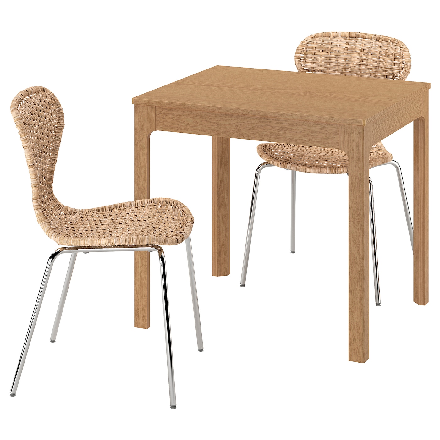 IKEA EKEDALEN / ÄLVSTA stół i 2 krzesła, dąb/rattan chrom, 80/120 cm