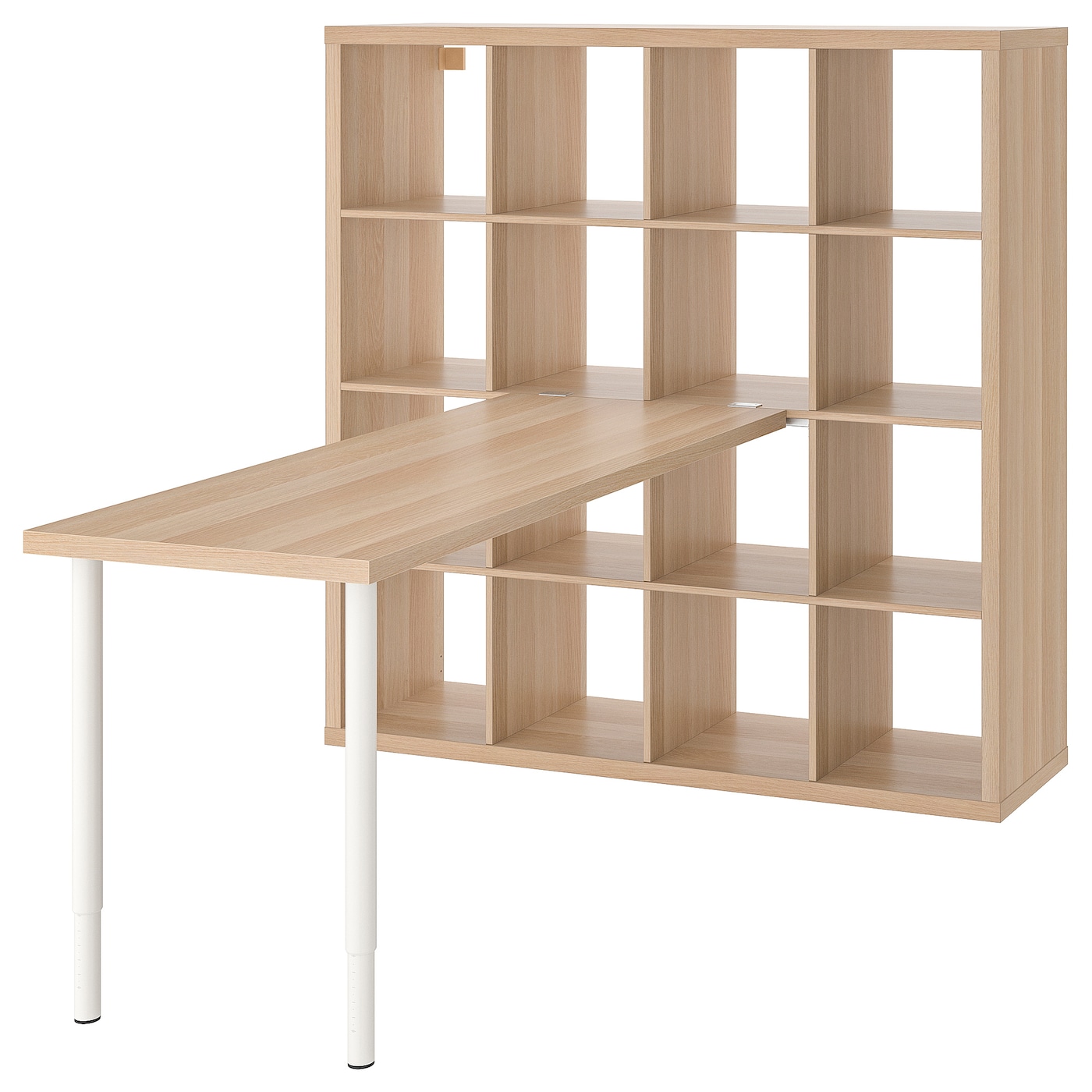 IKEA KALLAX / LAGKAPTEN biurko, biały/imitacja dębu bejcowanego na biało, 147x179x147 cm