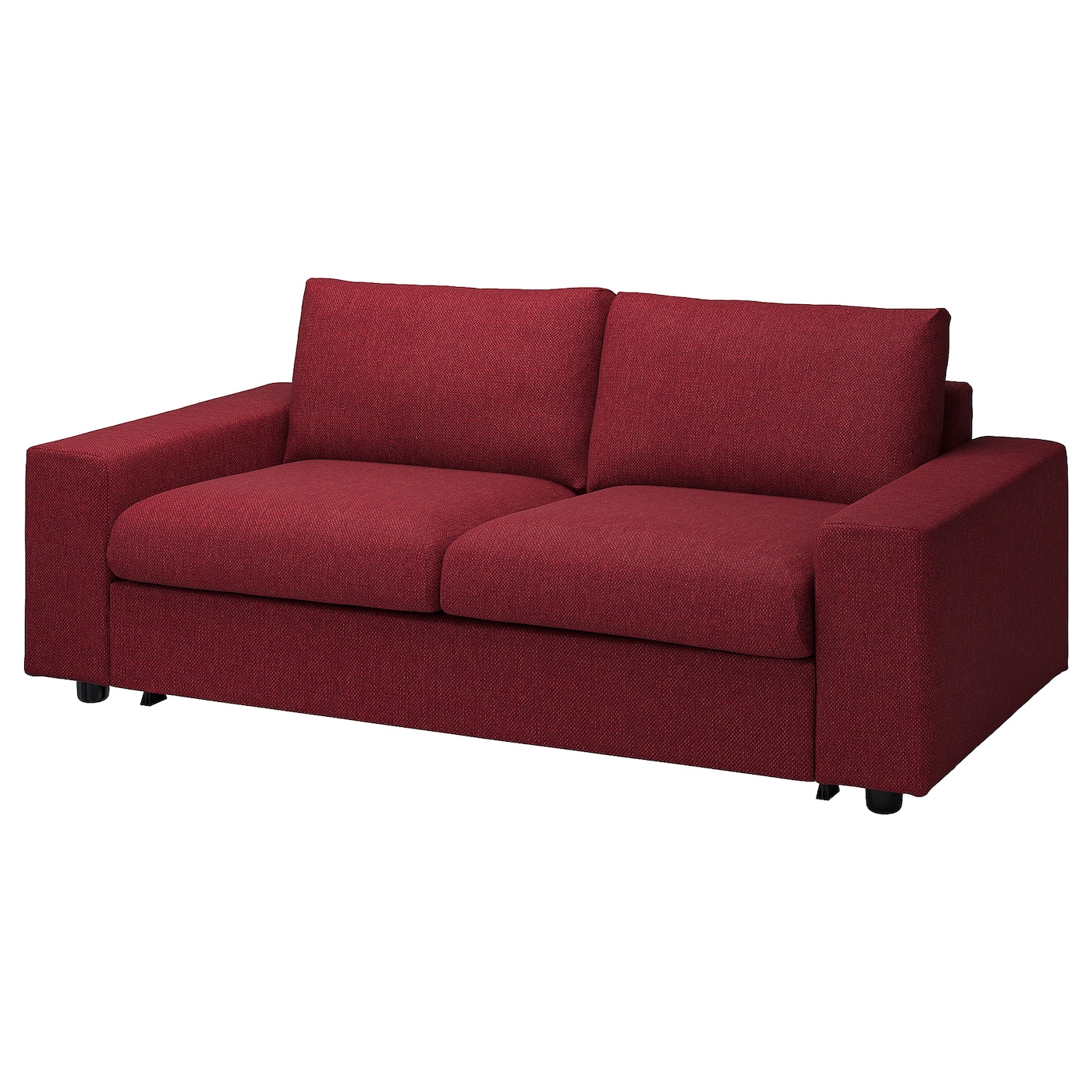 IKEA VIMLE sofa 2-osobowa, rozkładana, z szerokimi podłokietnikami/Lejde czerwony/brązowy