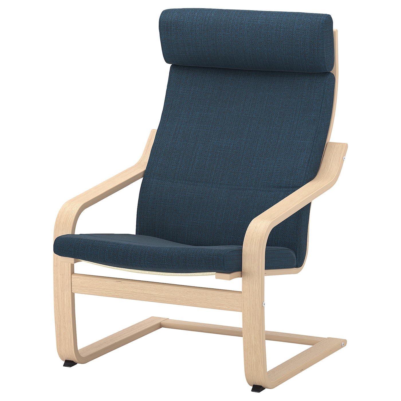 IKEA POÄNG fotel, okleina dębowa bejcowana na biało/Hillared granatowy, Szerokość: 68 cm