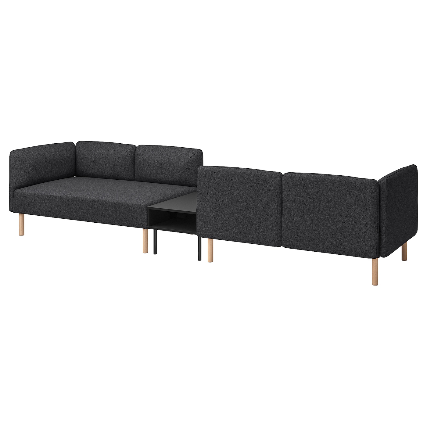 IKEA LILLEHEM 4-os sofa moduł ze stolik bocznym, Gunnared ciemnoszary/drewno, Szerokość: 346 cm