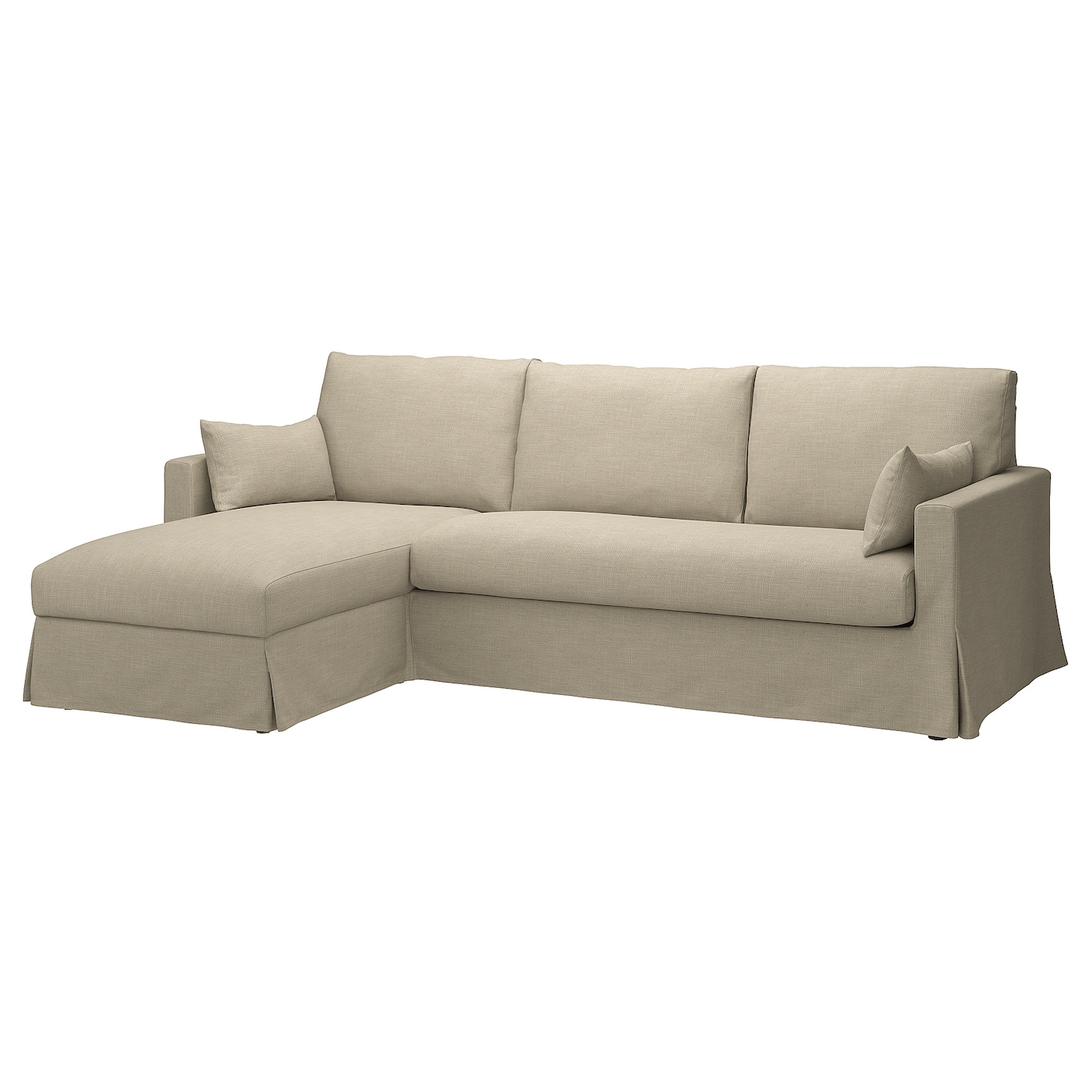 IKEA HYLTARP sofa 3o z szezlongiem, lewy, Hemmesta jasnobeżowy, Wysokość z poduchami oparcia: 91 cm