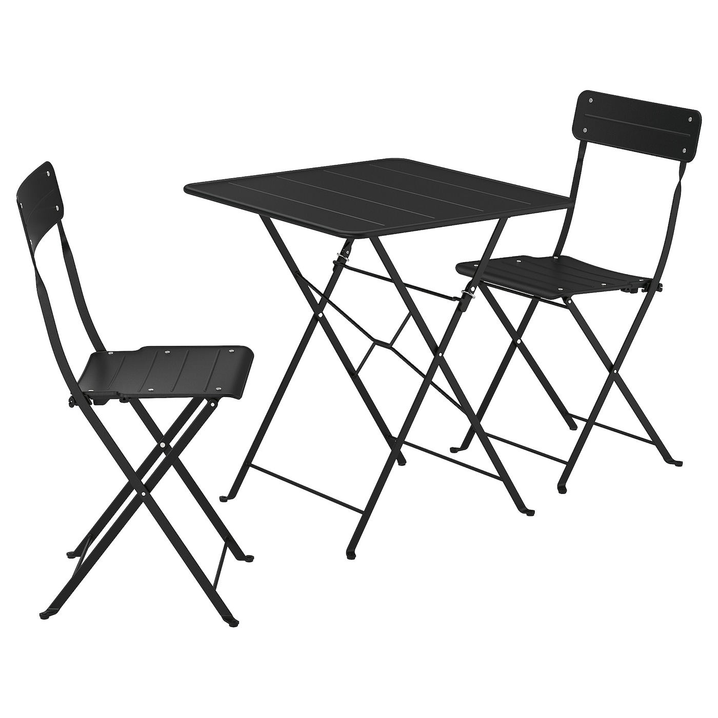 IKEA SUNDSÖ stół i 2 składane krzesła, zewnętrzne antracyt/antracyt, 65x65 cm