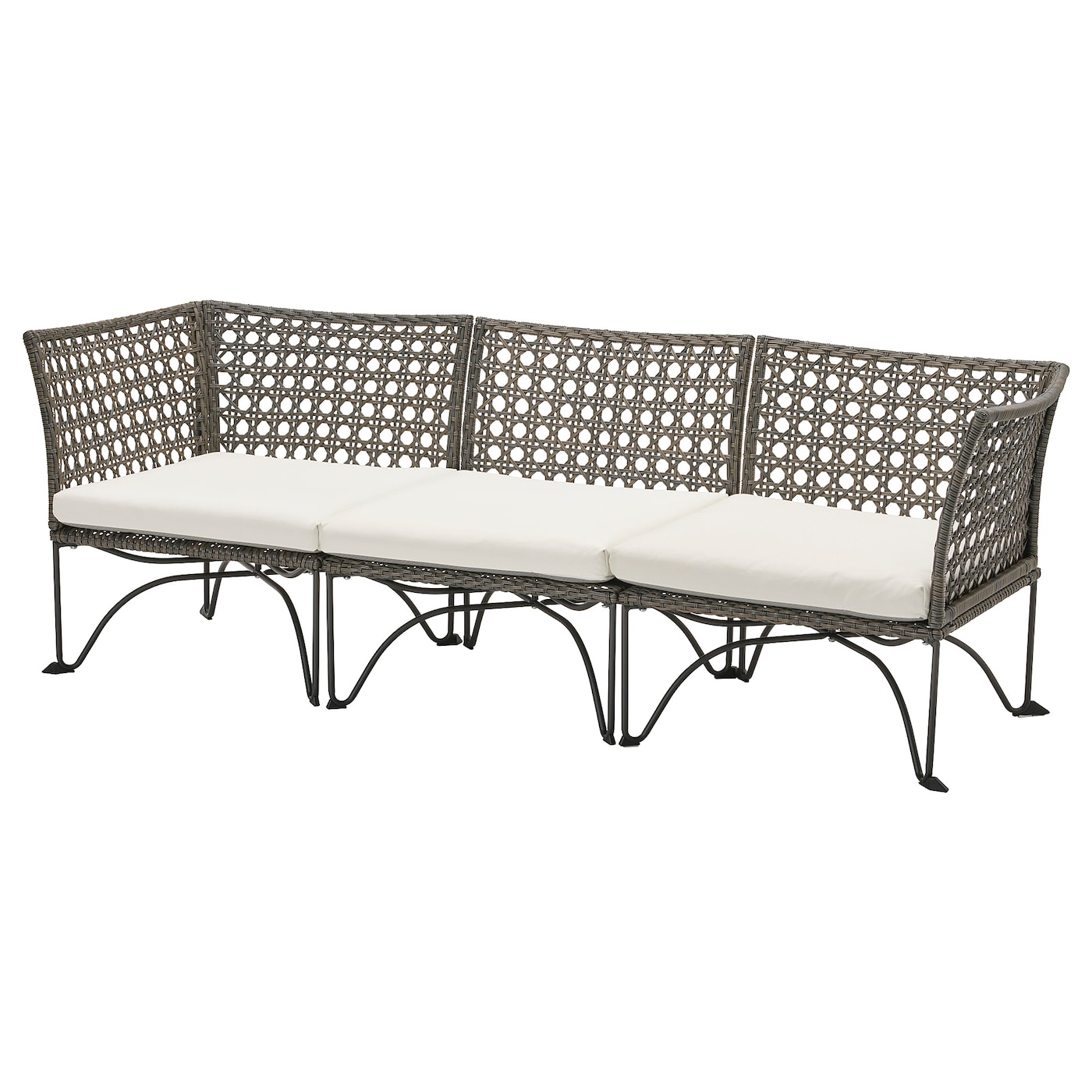 IKEA JUTHOLMEN 3-osobowa sofa modułowa, zewn, ciemnoszary/Kuddarna jasny szarobeżowy, Szerokość: 210 cm