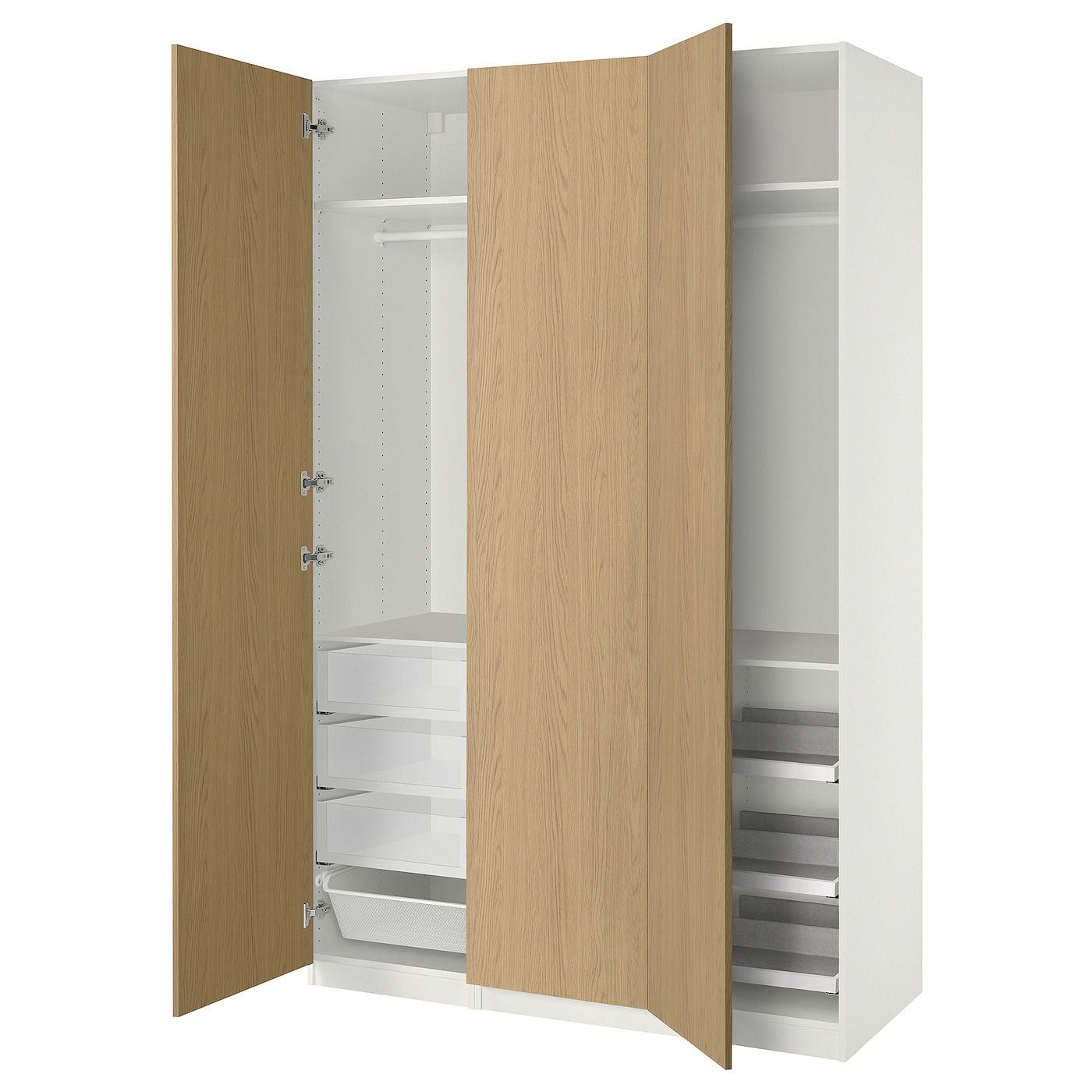 IKEA PAX / STORKLINTA kombinacja szafy, biały/imit. dębu, 150x60x236 cm