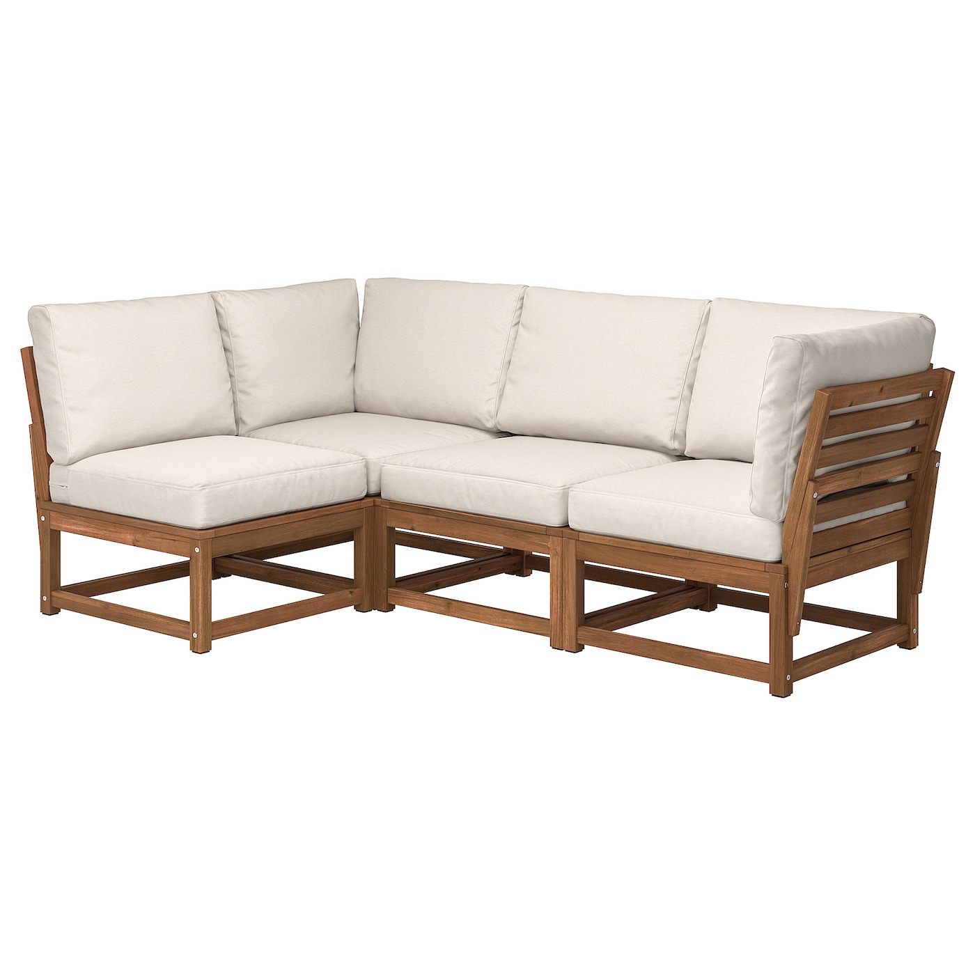 IKEA NÄMMARÖ modułowa sofa narożna 3 osobowa, zewnętrzne bejca jasnobrązowa/Frösön/Duvholmen beżowy, Szerokość po lewej: 137 cm