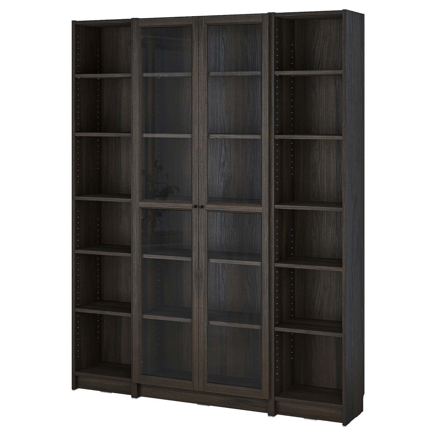 IKEA BILLY / OXBERG kombinacja regałowa szklane drzwi, ciemnobrązowy imit. dębu, 160x202 cm
