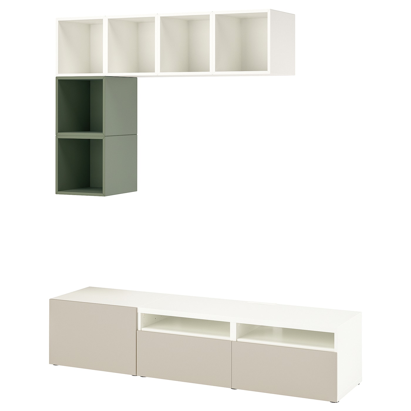 IKEA BESTÅ / EKET kombinacja szafek pod TV, biały/szarozielony, 180x42x170 cm