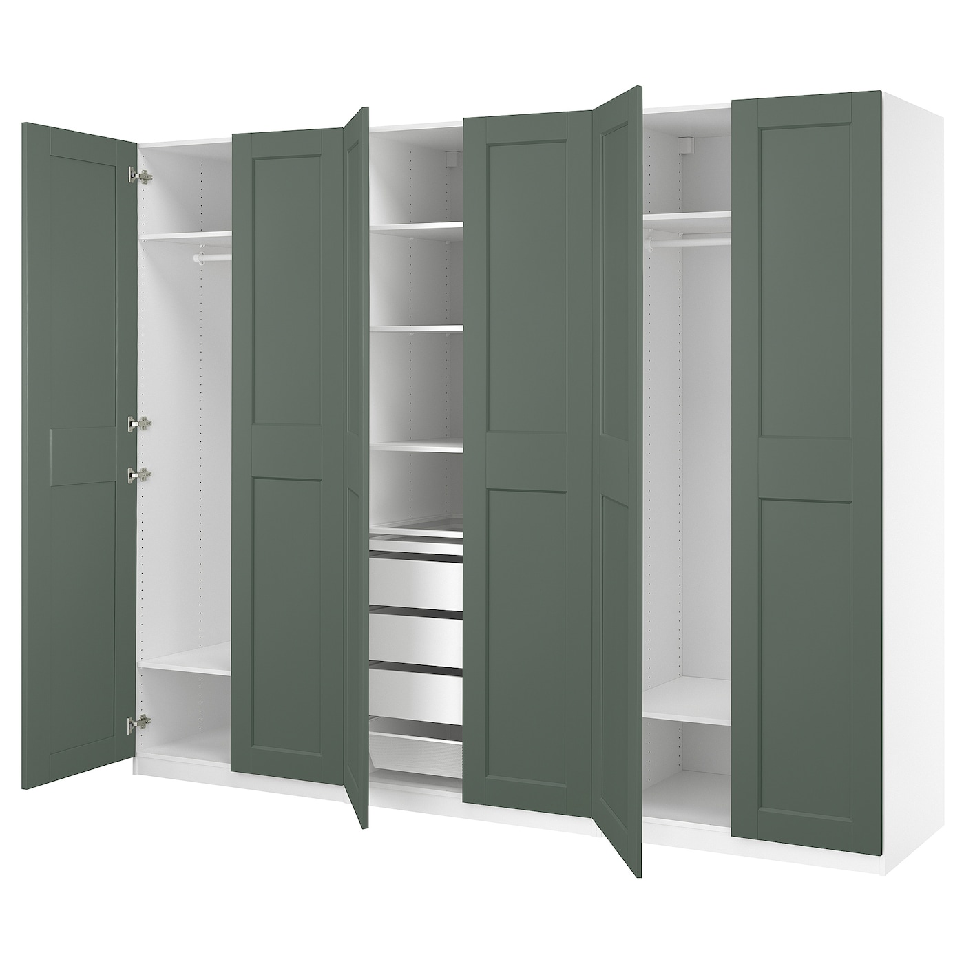IKEA PAX / GRIMO kombinacja szafy, biały/szarozielony, 300x60x236 cm