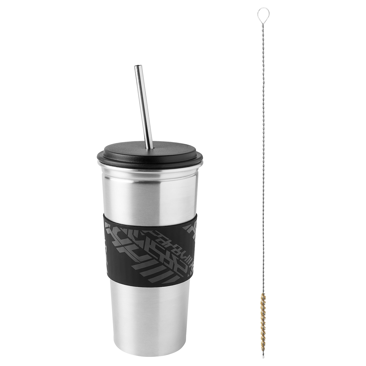 IKEA LÅNESPELARE kubek z pokrywką i słomką, czarny, Średnica: 9 cm