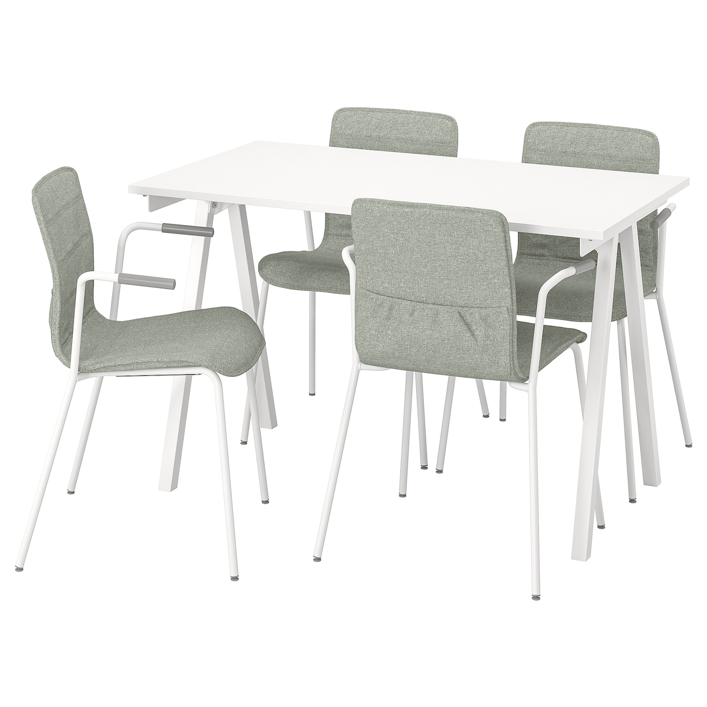 IKEA TROTTEN / LÄKTARE stół konferencyjny z krzesłami, biały/jasnozielony, 120x70 cm