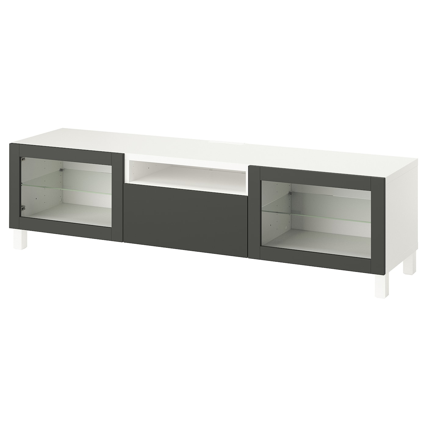 IKEA BESTÅ szafka pod TV, biały Sindvik/Lappviken/Stubbarp ciemnoszary, 180x42x48 cm