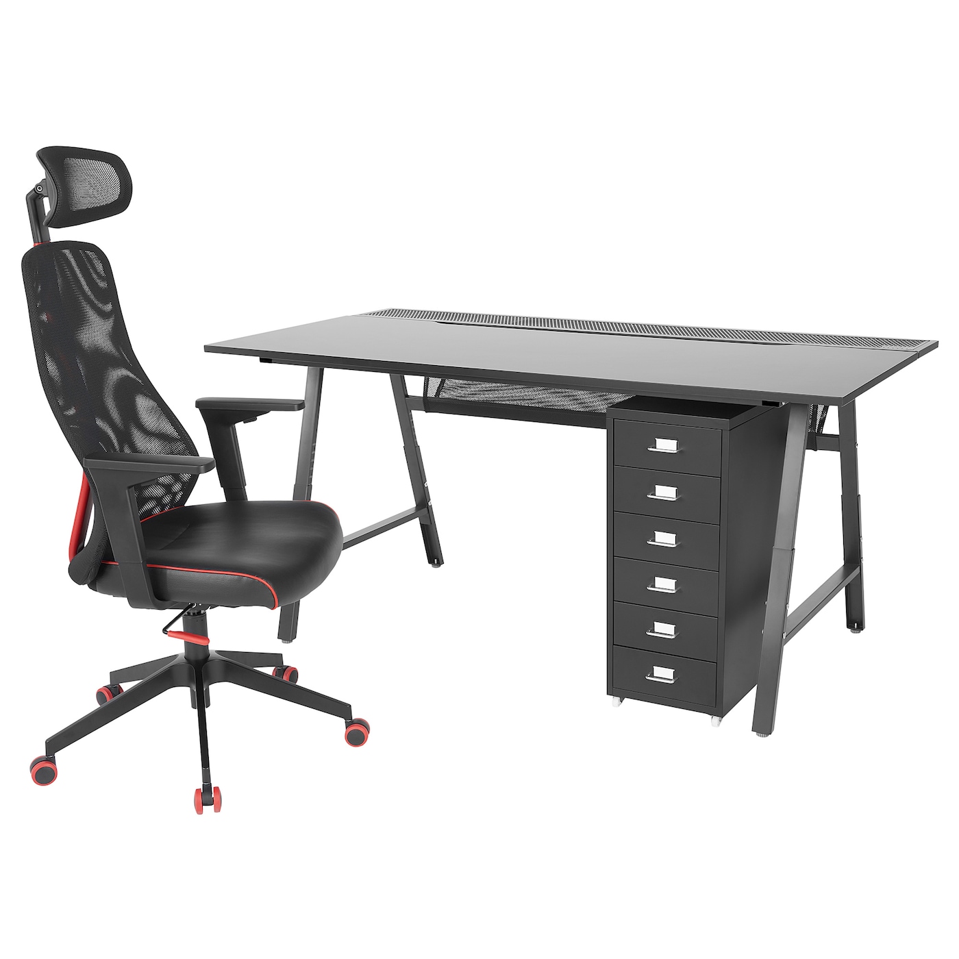 IKEA UTESPELARE / MATCHSPEL biurko, krzesło i komoda gamingowe, czarny, Maksymalna wysokość siedziska: 59 cm
