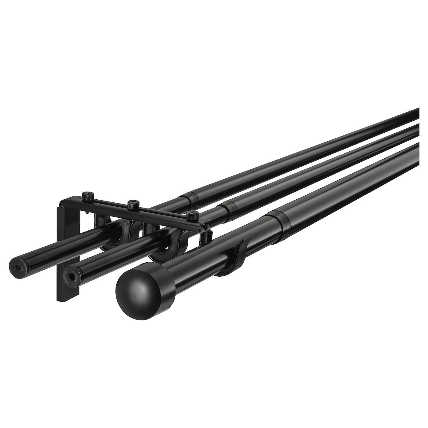 IKEA RÄCKA / HUGAD kombinacja potrójnego karnisza, czarny, 120-210 cm