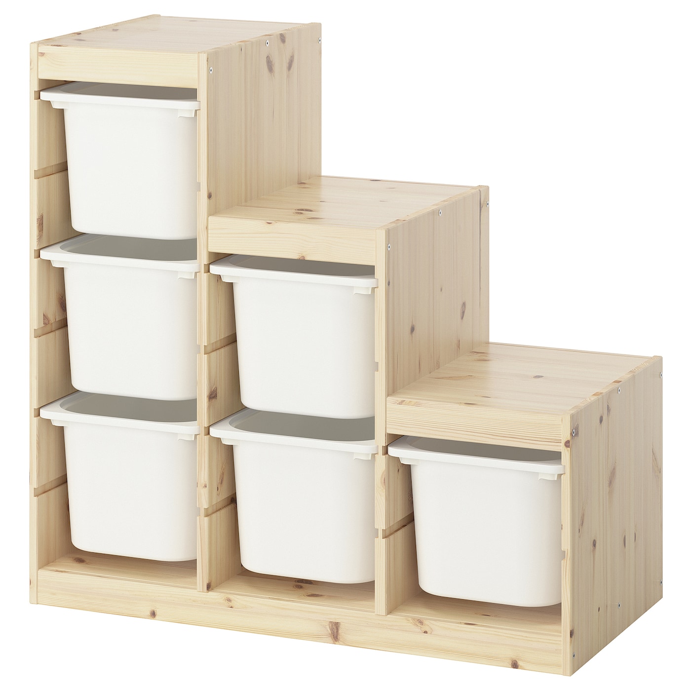 IKEA TROFAST regał z pojemnikami, jasna sosna bejcowana na biało/biały, 94x44x91 cm