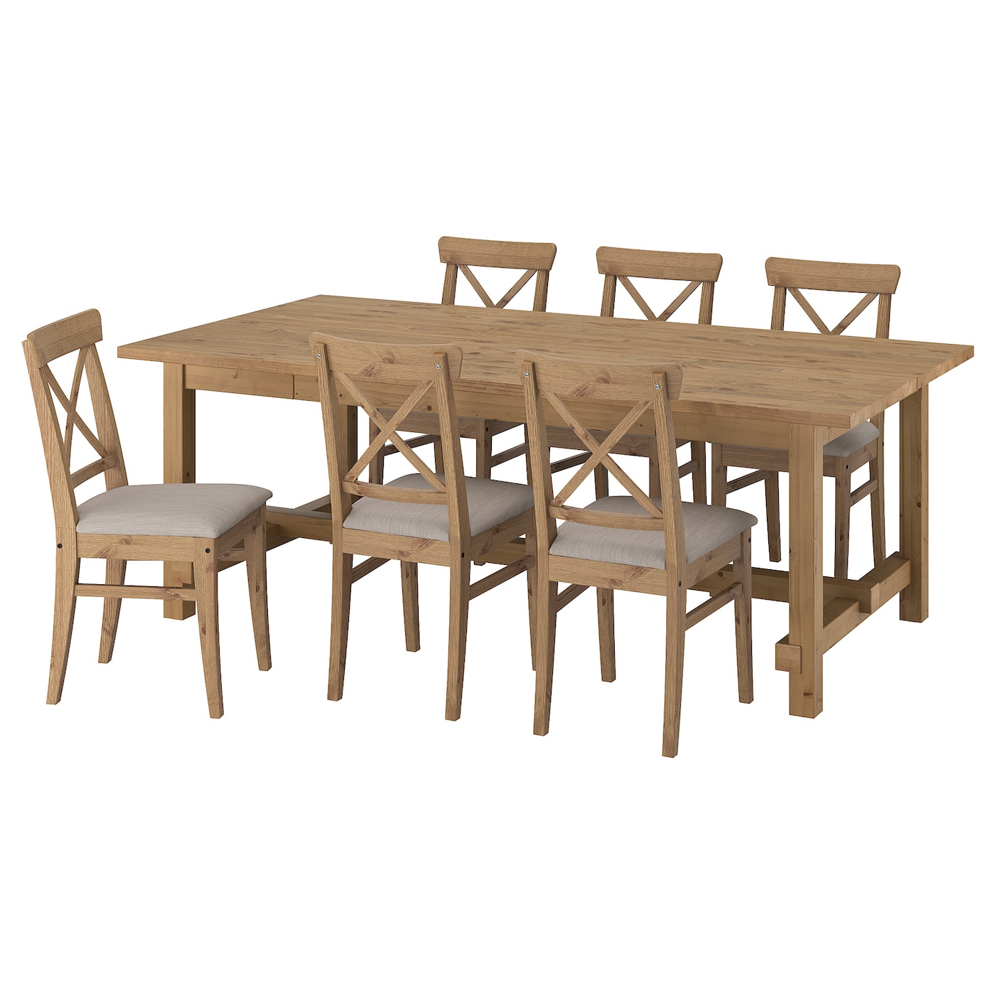 IKEA NORDVIKEN / INGOLF stół i 6 krzeseł, bejca patynowa/Nolhaga szarobeżowy bejca patynowa, 210/289 cm