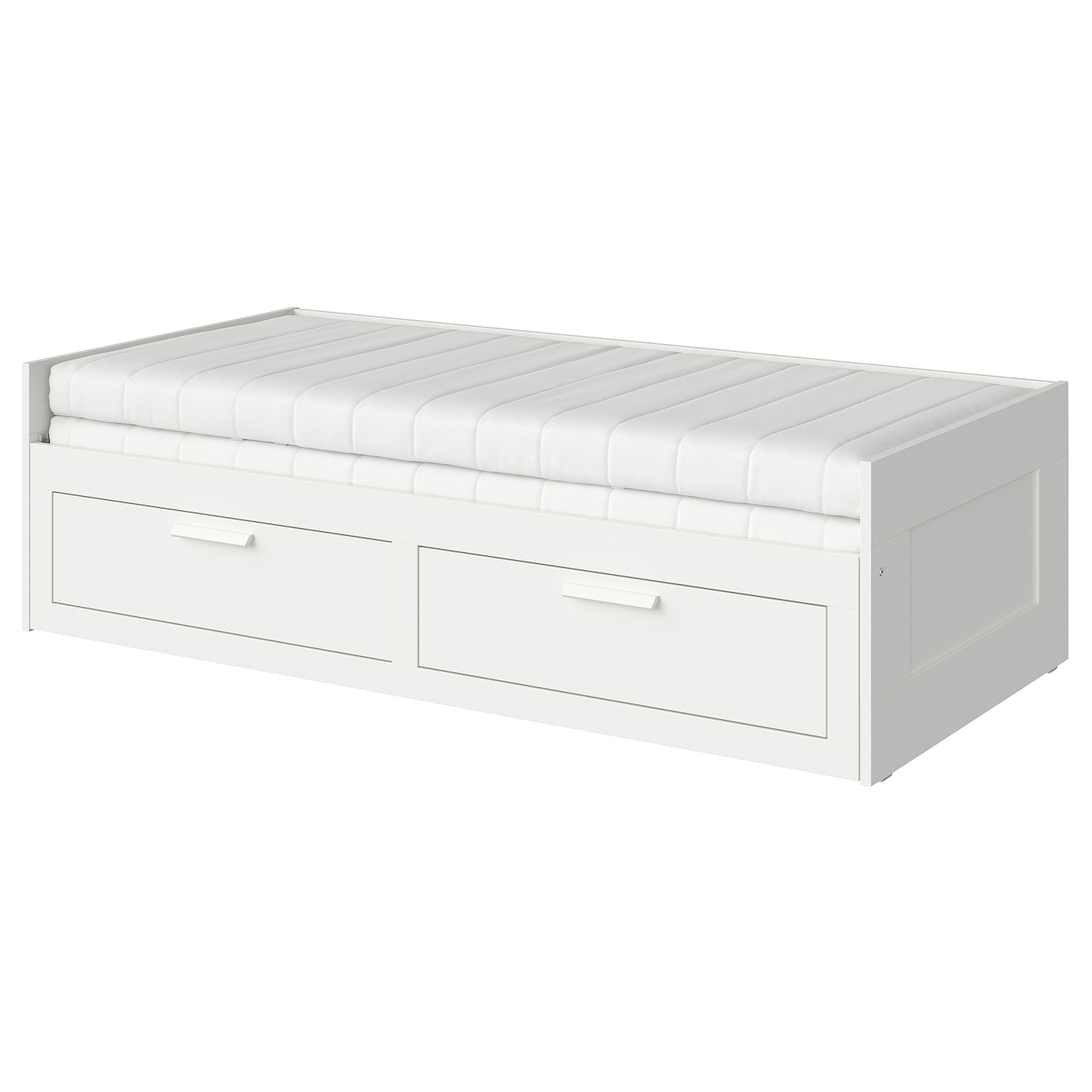 IKEA BRIMNES Leżanka z 2 szufladami, 2 materace, biały, 80x200 cm